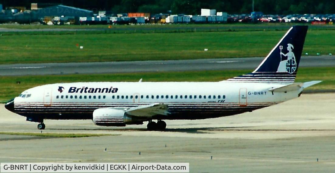 G-BNRT, 1988 Boeing 737-3T5 C/N 23064, At Gatwick circa 1989.