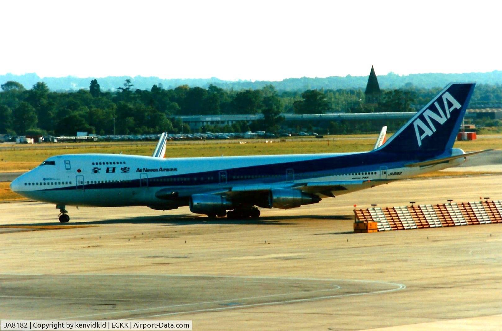 JA8182, 1987 Boeing 747-281B C/N 23813, At Gatwick circa 1989.