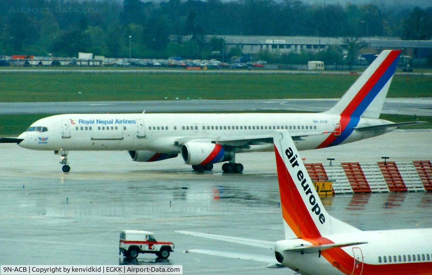 9N-ACB, 1988 Boeing 757-2F8C C/N 23863, At Gatwick circa 1989.