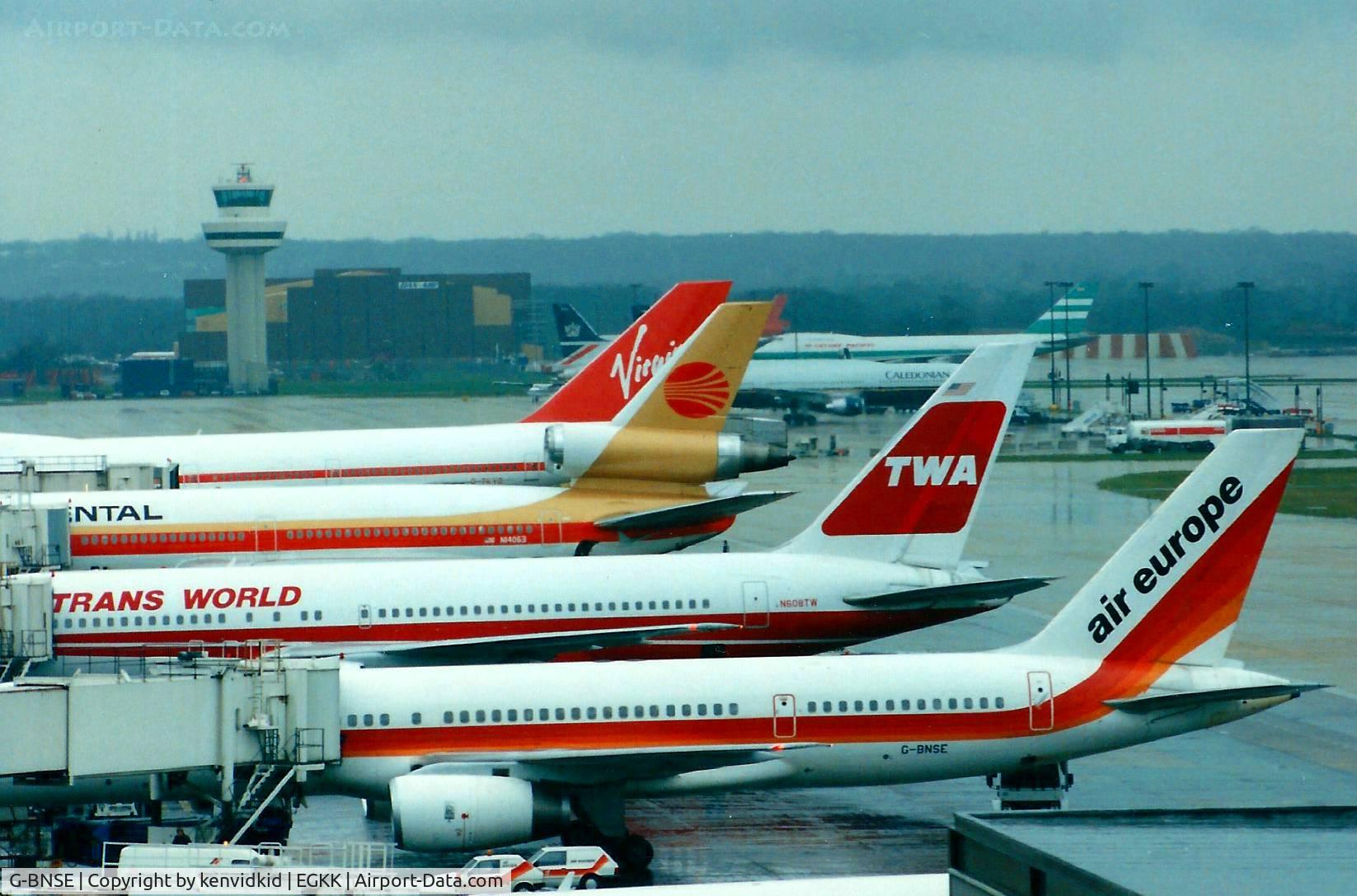 G-BNSE, 1988 Boeing 757-236 C/N 24121, At Gatwick circa 1989.