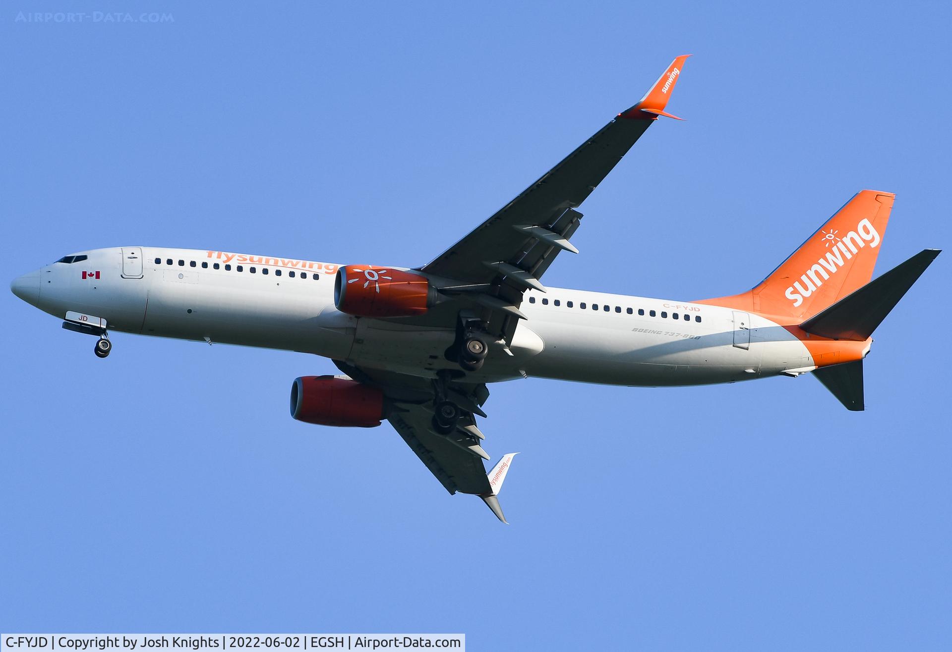 C-FYJD, 2015 Boeing 737-8Q8 C/N 41807, Arriving at Norwich.