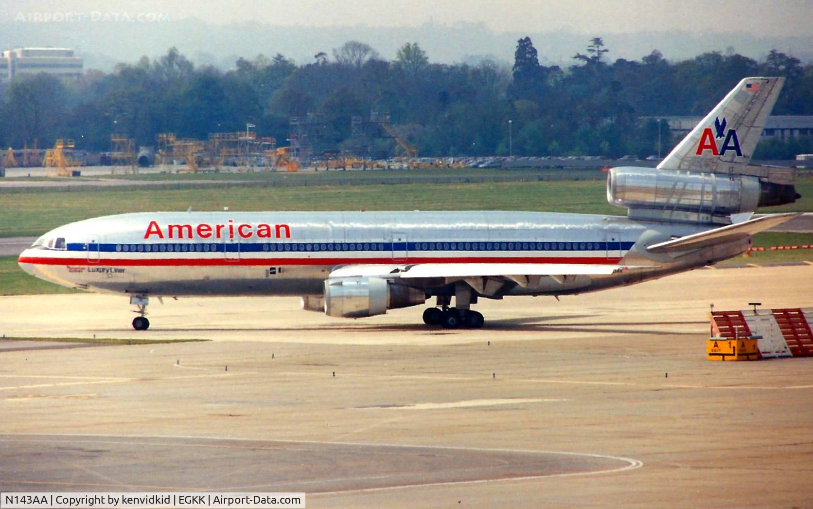 N143AA, 1973 Douglas DC-10-30 C/N 46555, At Gatwick circa 1989.