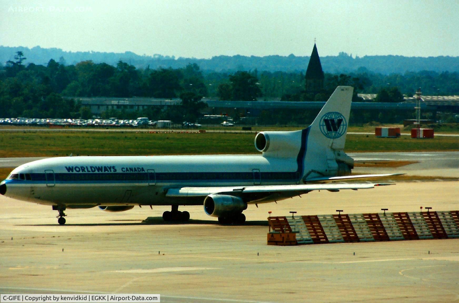 C-GIFE, 1974 Lockheed L-1011-385-1-14 TriStar 100 C/N 193L-1079, At Gatwick circa 1989.