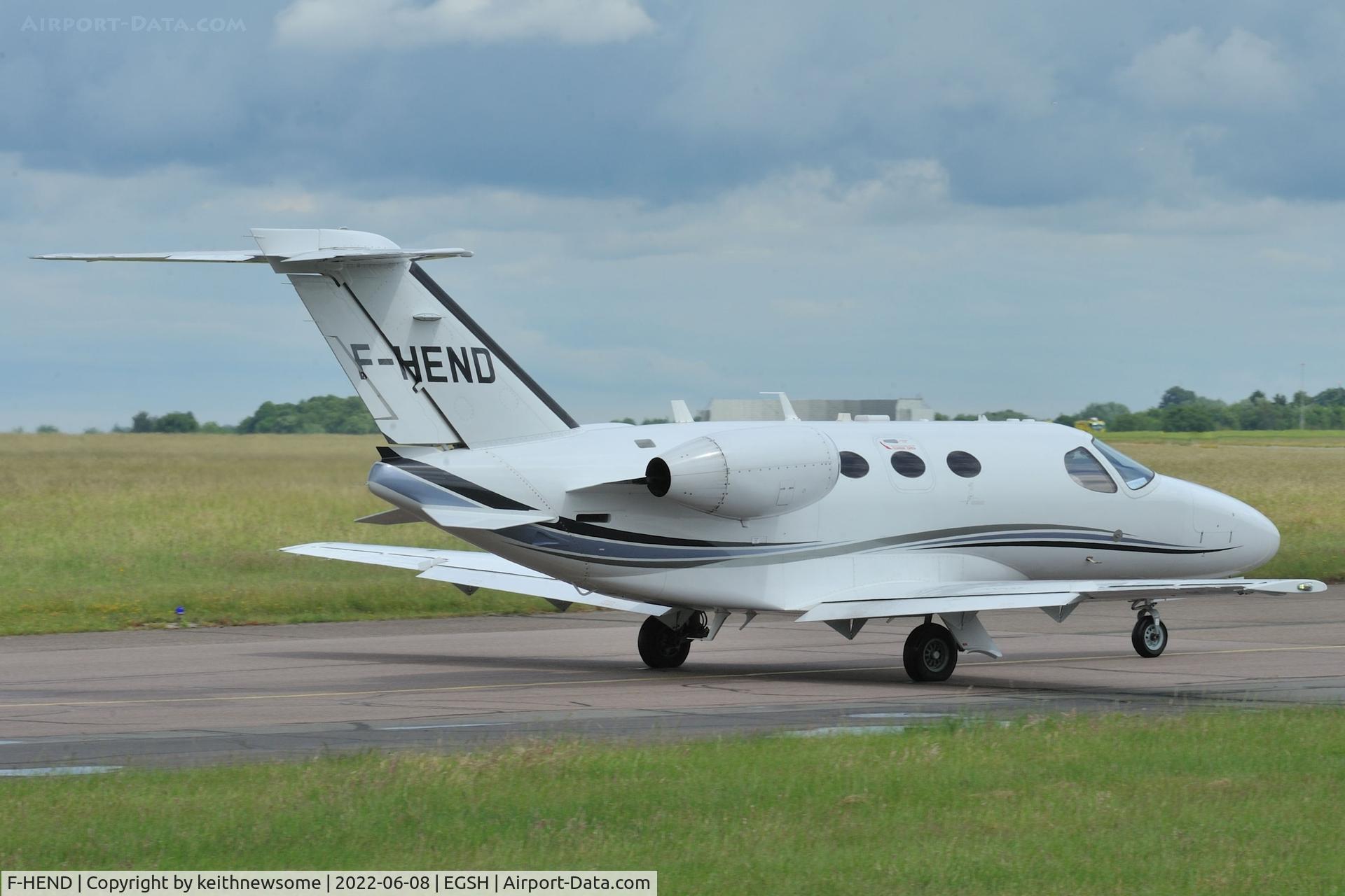 F-HEND, 2009 Cessna 510 Citation Mustang Citation Mustang C/N 510-0161, Leaving Norwich for Sweden.