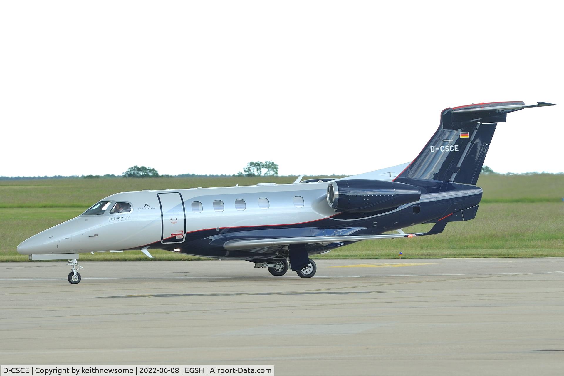D-CSCE, 2017 Embraer EMB-550 Phenom 300 C/N 50500424, Arriving at Norwich.