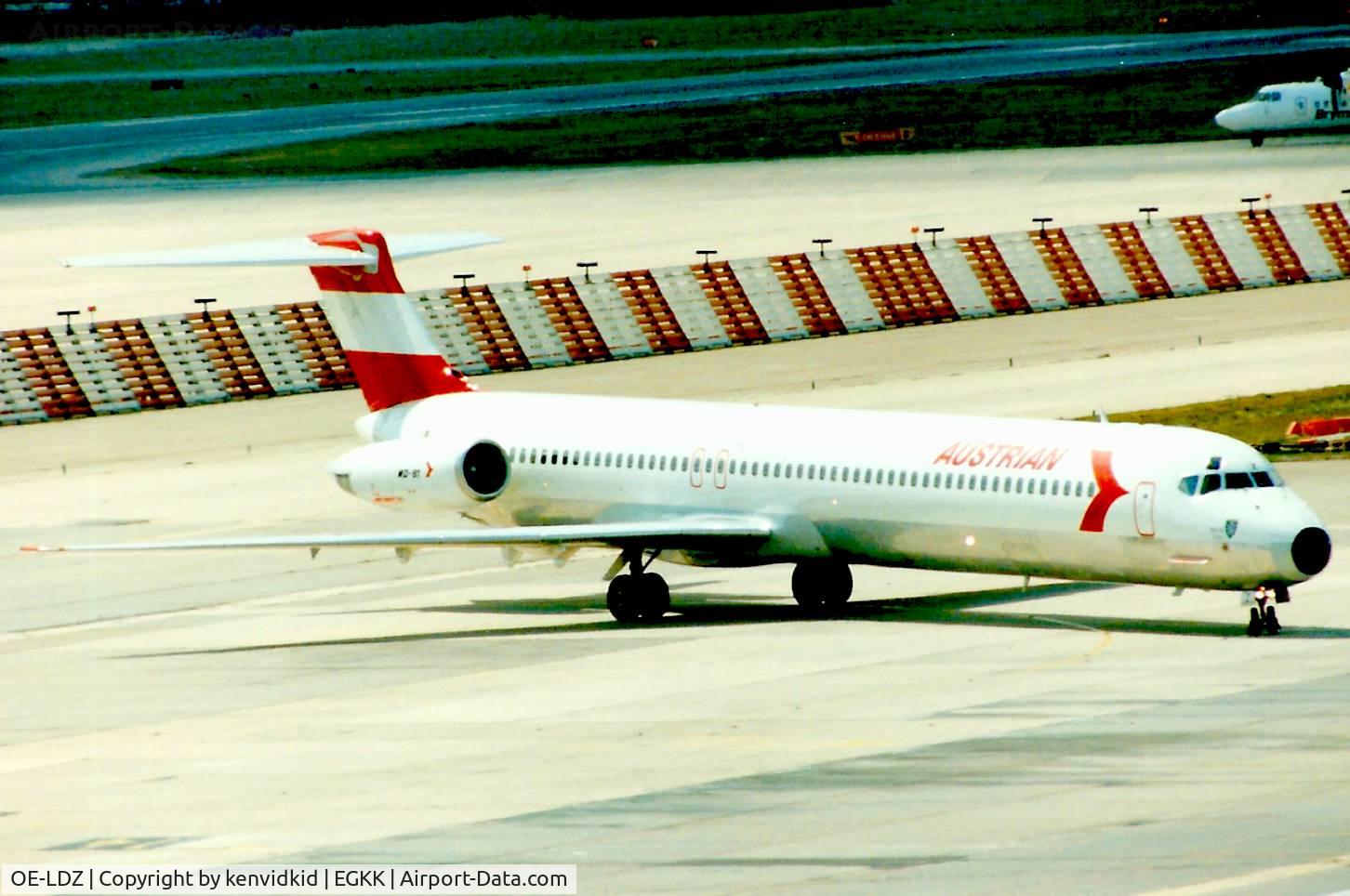 OE-LDZ, 1985 McDonnell Douglas MD-82 (DC-9-82) C/N 49164, At Gatwick circa 1989.