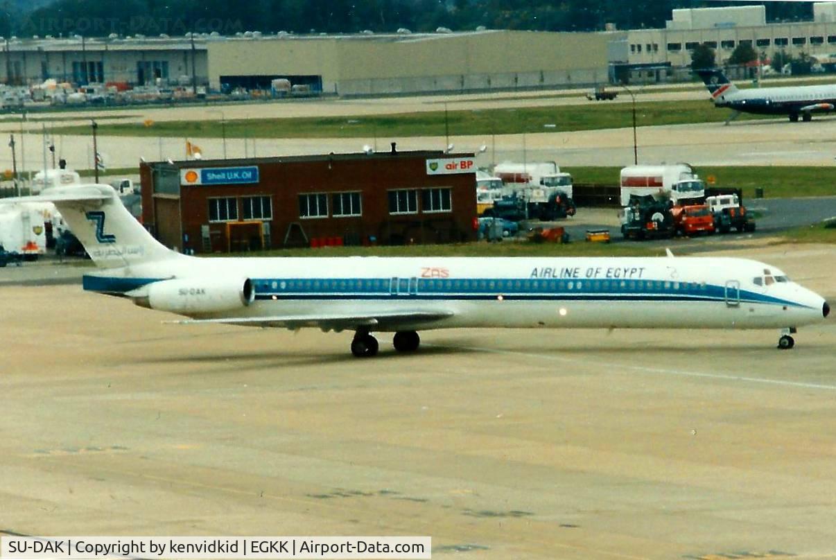 SU-DAK, 1988 McDonnell Douglas MD-82 C/N 49661, At Gatwick circa 1989.
