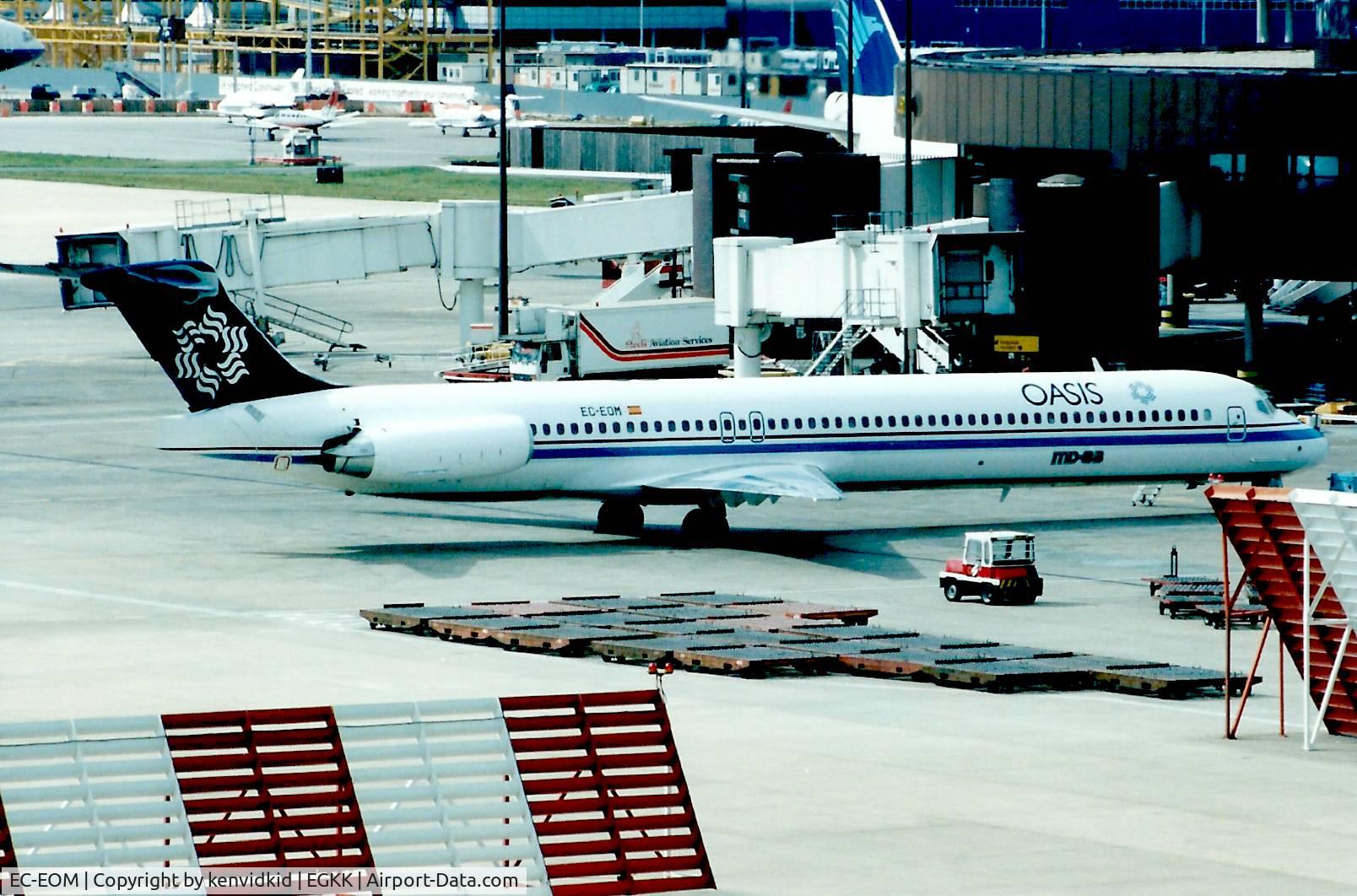 EC-EOM, 1989 McDonnell Douglas MD-83 (DC-9-83) C/N 49628, At Gatwick circa 1989.