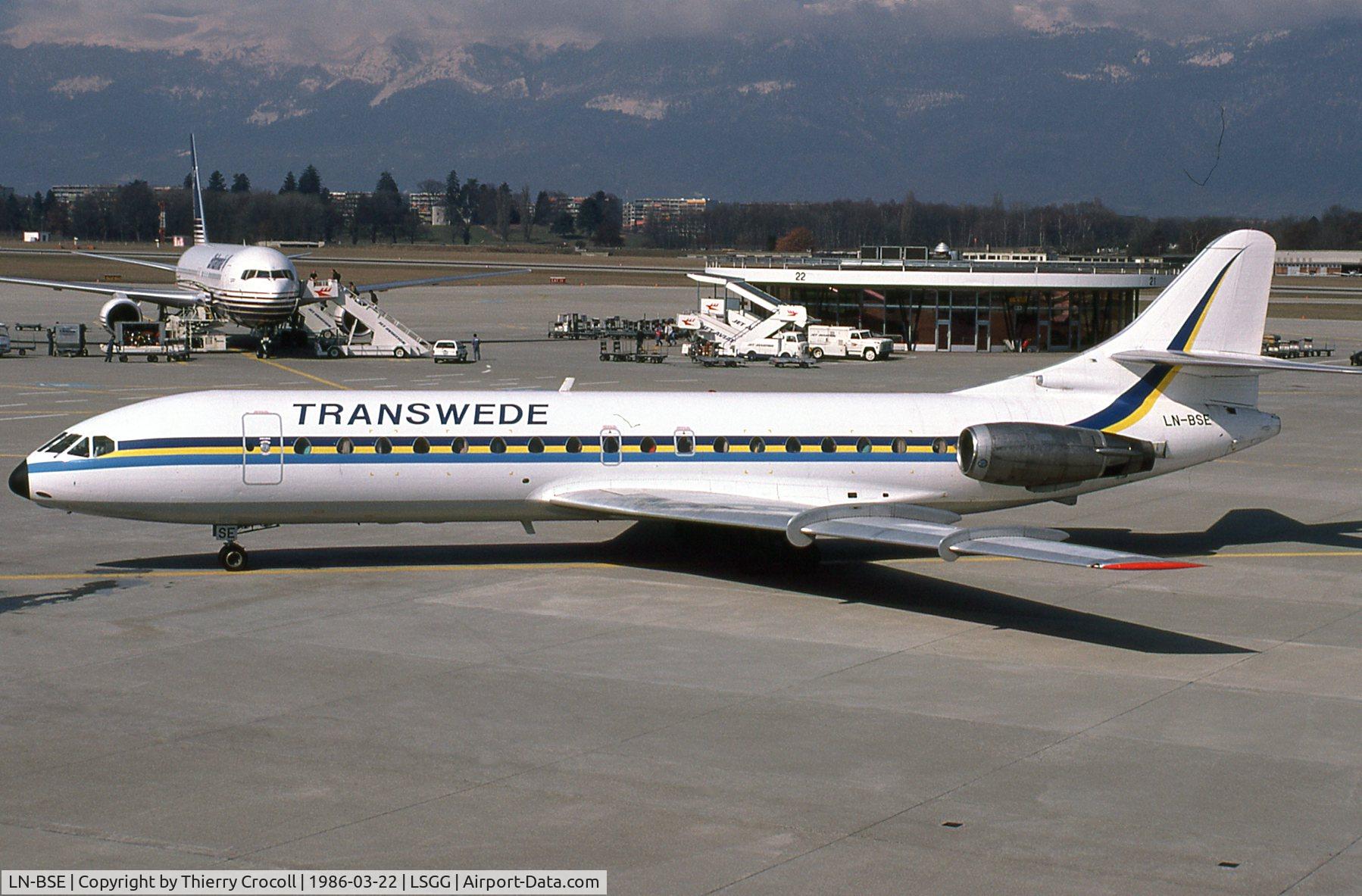 LN-BSE, 1969 Sud Aviation SE-210 Caravelle 10B3 Super B C/N 259, Parked in front of the terminal at Geneva Airport
