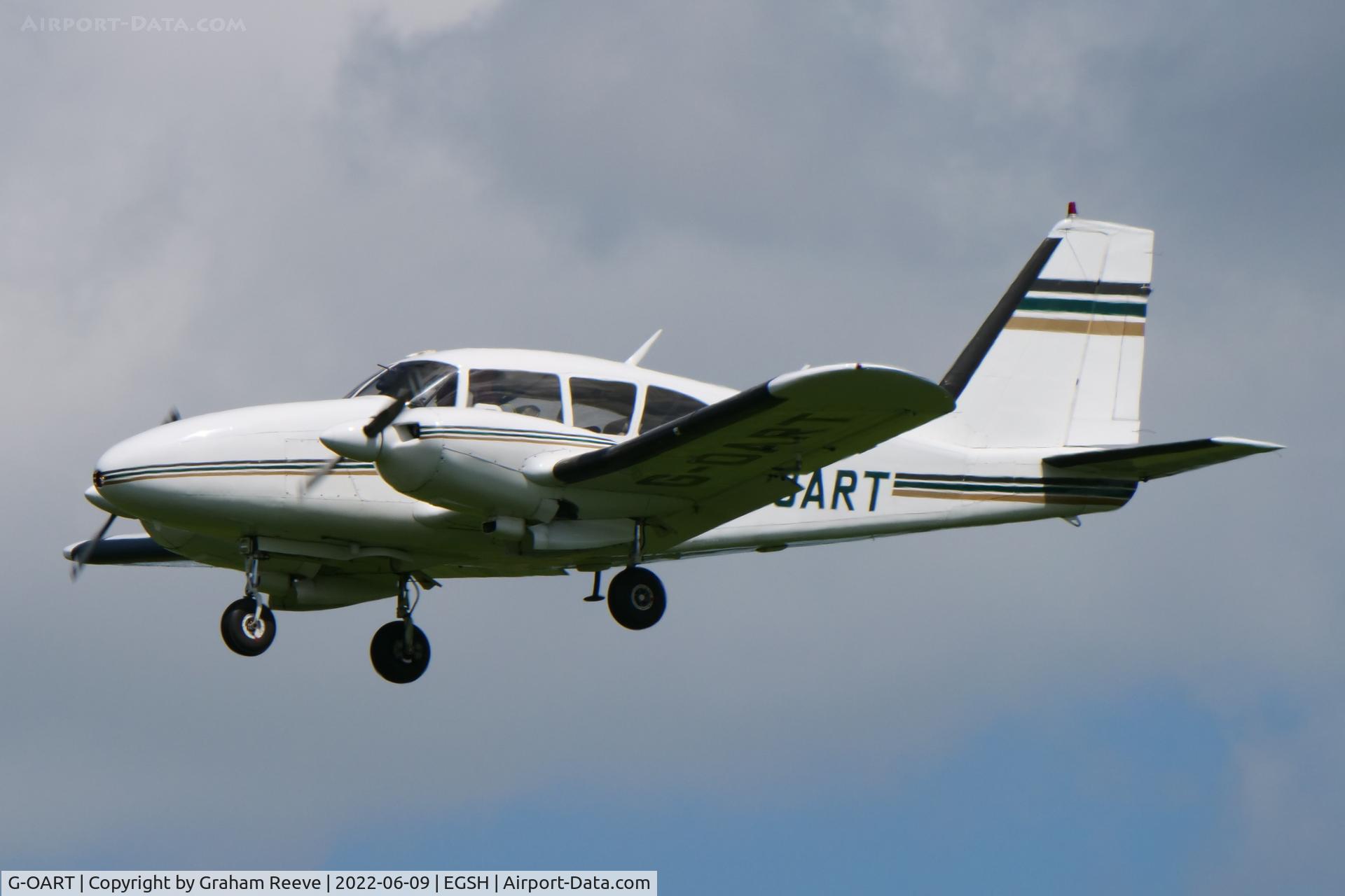 G-OART, 1969 Piper PA-23-250 Aztec D C/N 27-4293, Landing at Norwich.