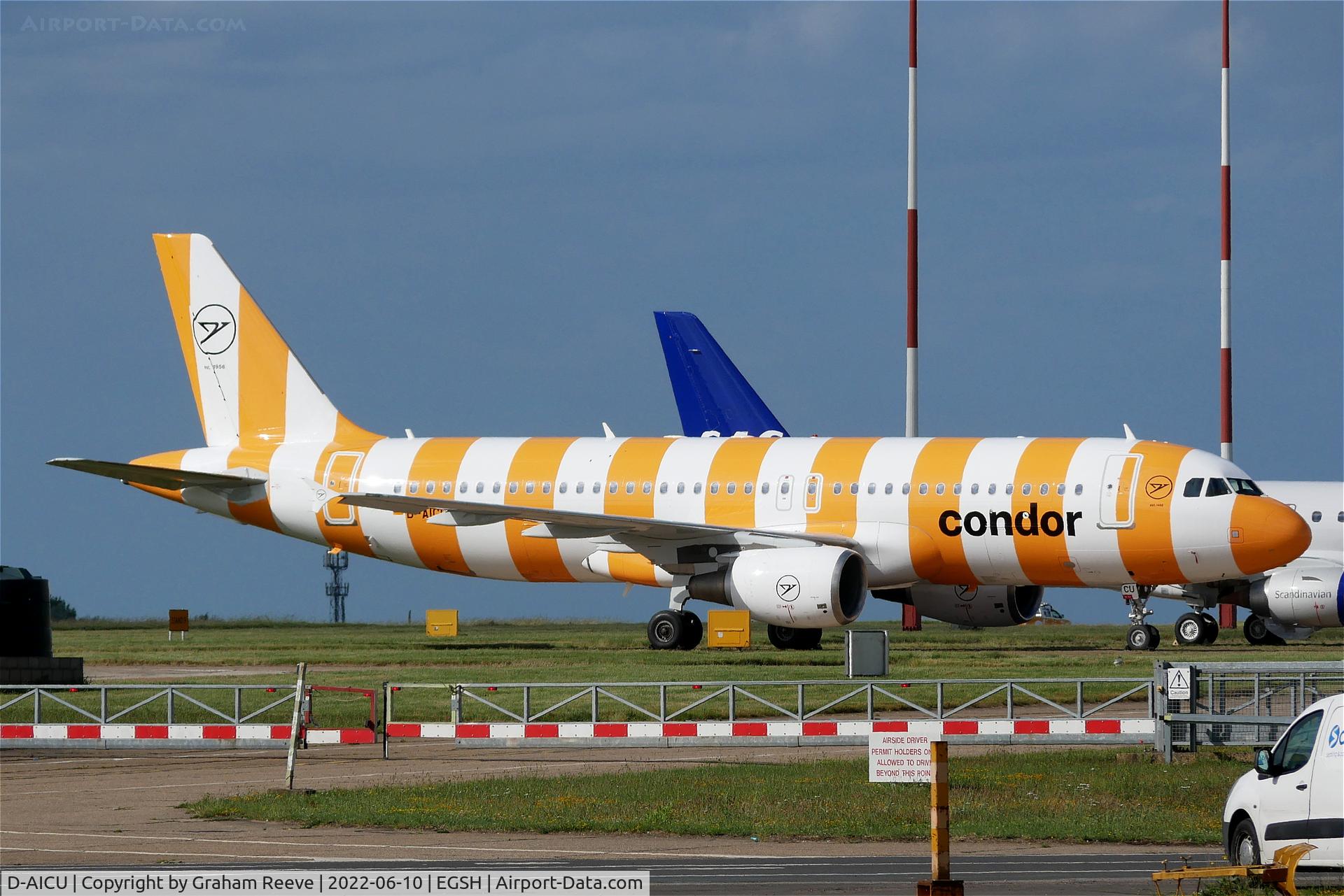 D-AICU, 2009 Airbus A320-214 C/N 3767, Parked at Norwich after a re-spray.