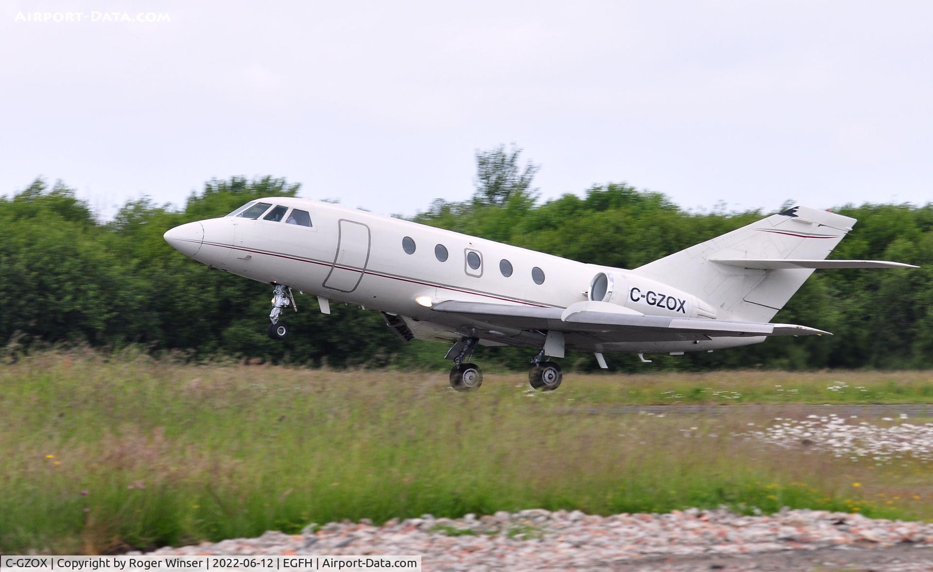 C-GZOX, 1982 Dassault Fan Jet Falcon (20F) C/N 463, Visiting bizjet departing Runway 22 to Shannon Airport.
