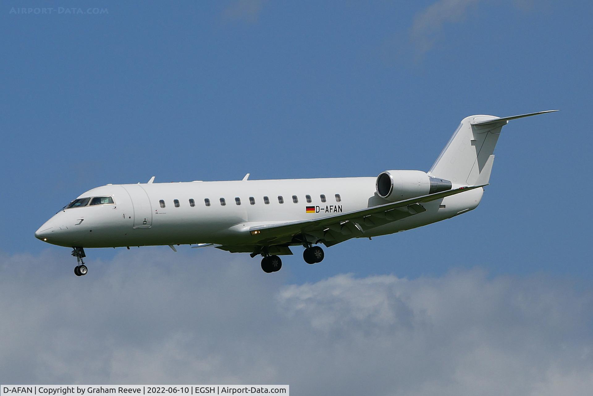 D-AFAN, 2007 Bombardier Challenger 850 (CL-600-2B19) C/N 8081, Landing at Norwich.