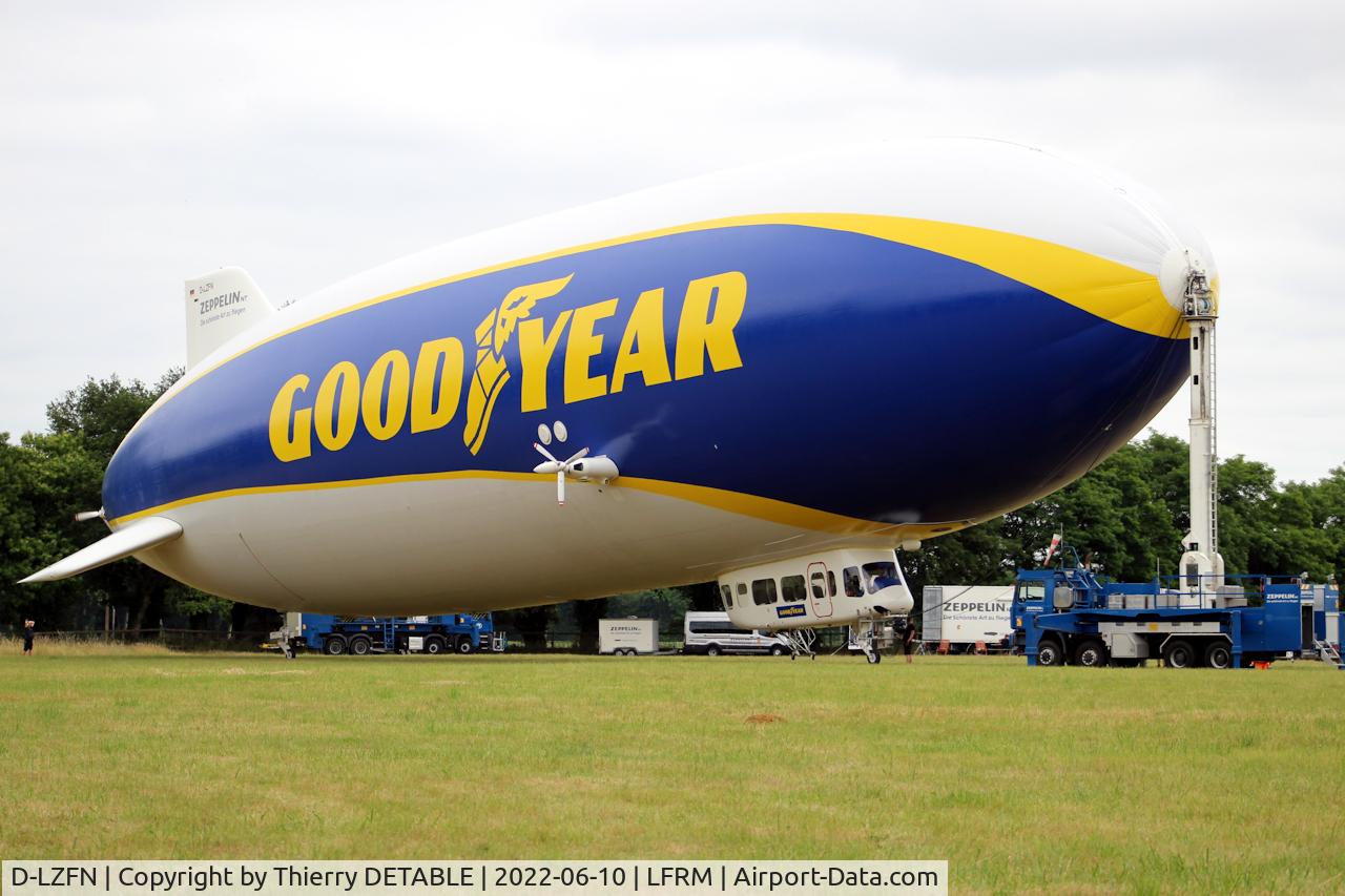 D-LZFN, 1997 Zeppelin LZ N07-100 C/N 001, Based in field at Ruaudin 72 5 km of Le Mans airport. For race car 