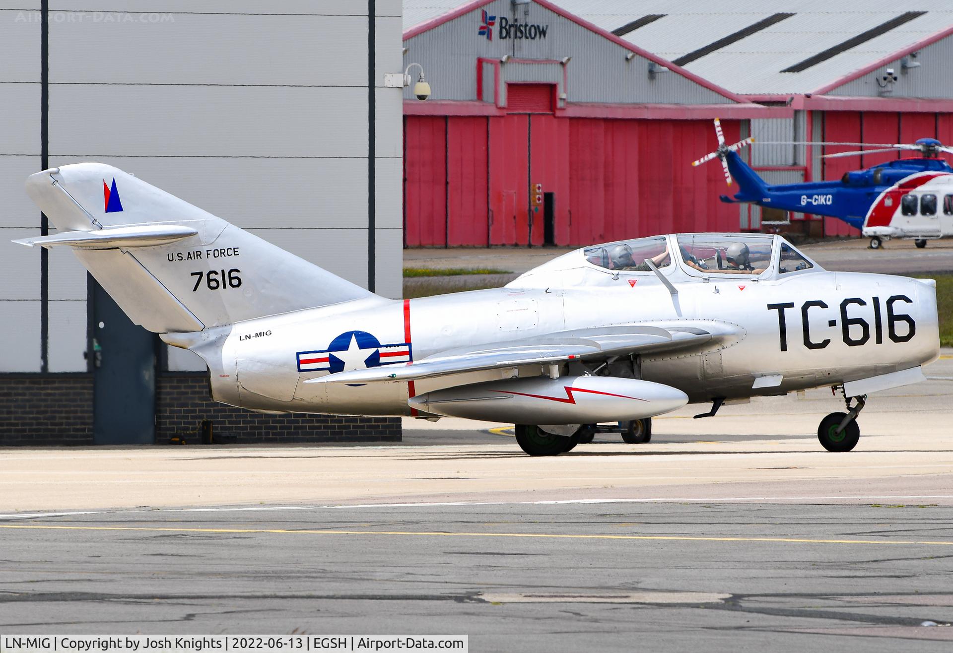 LN-MIG, 1952 PZL Mielec SBLim-2 (MiG-15UTI) C/N 1A01004, Taxiing For Departure.