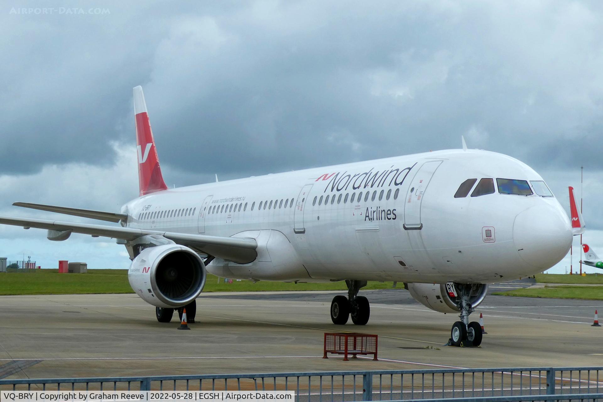 VQ-BRY, 2015 Airbus A321-211 C/N 6515, On stand at Norwich.