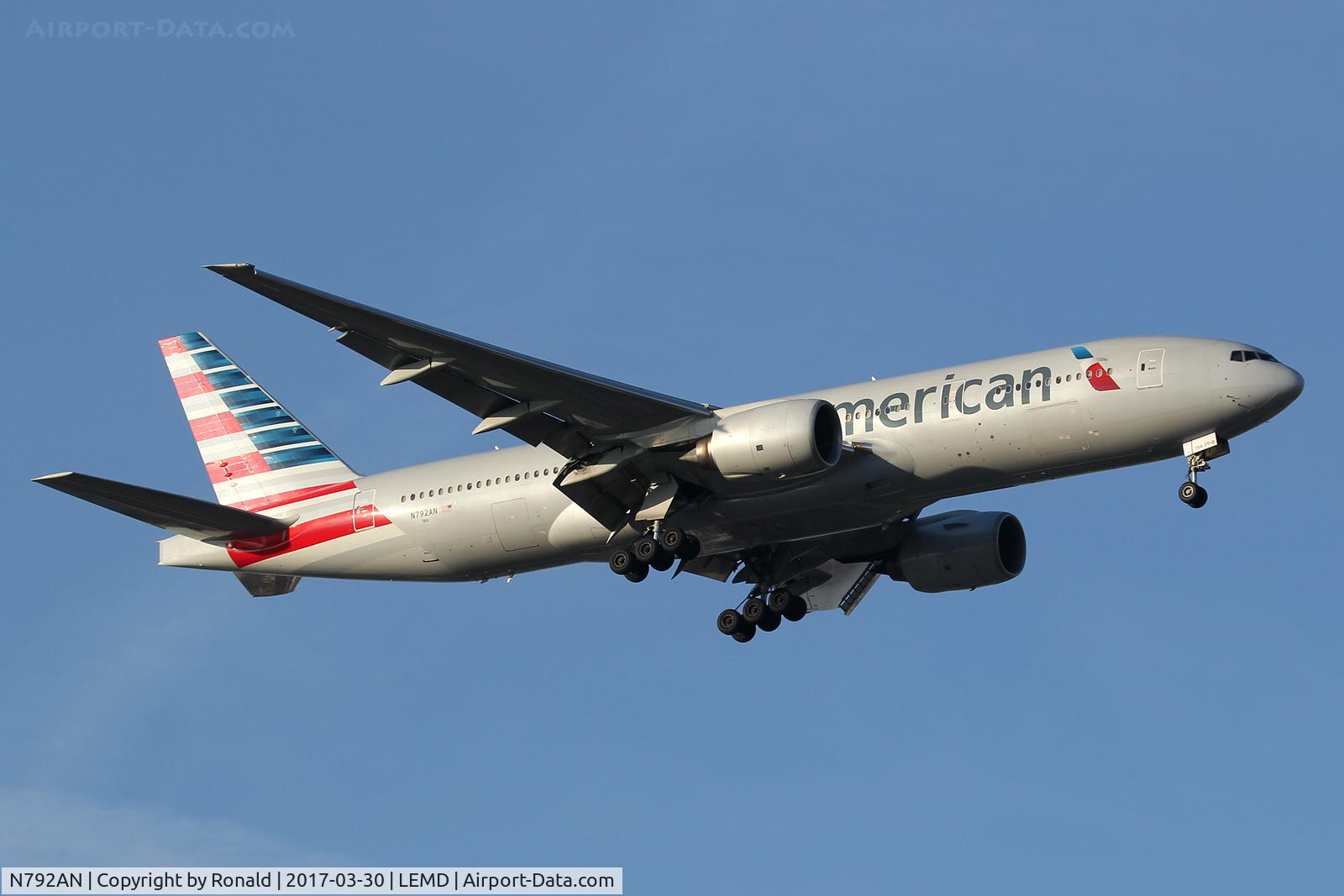 N792AN, 2000 Boeing 777-223 C/N 30253, at mad