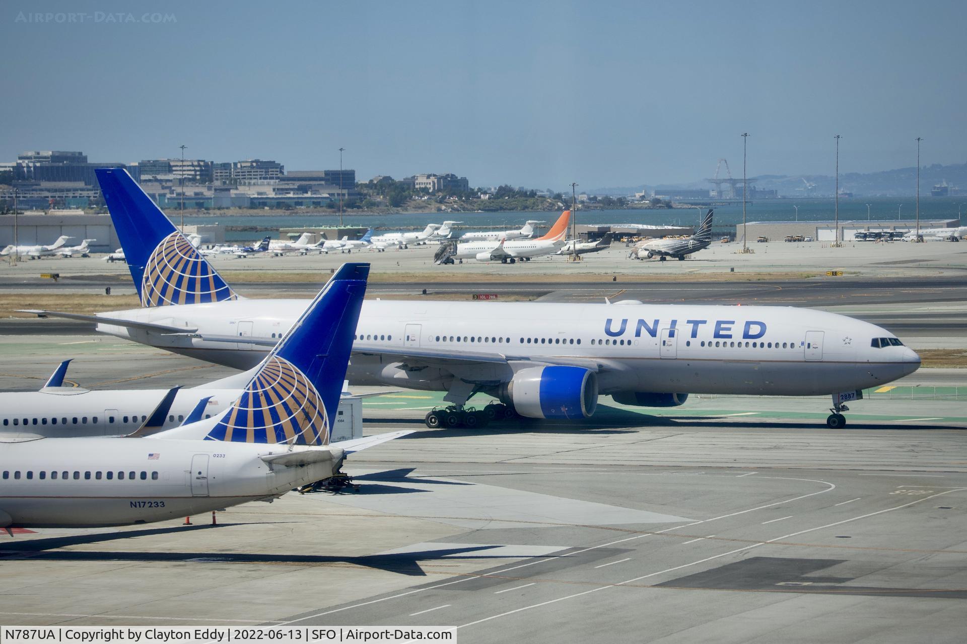 N787UA, 1997 Boeing 777-222 C/N 26939, Sky Terrace SFO 2022.