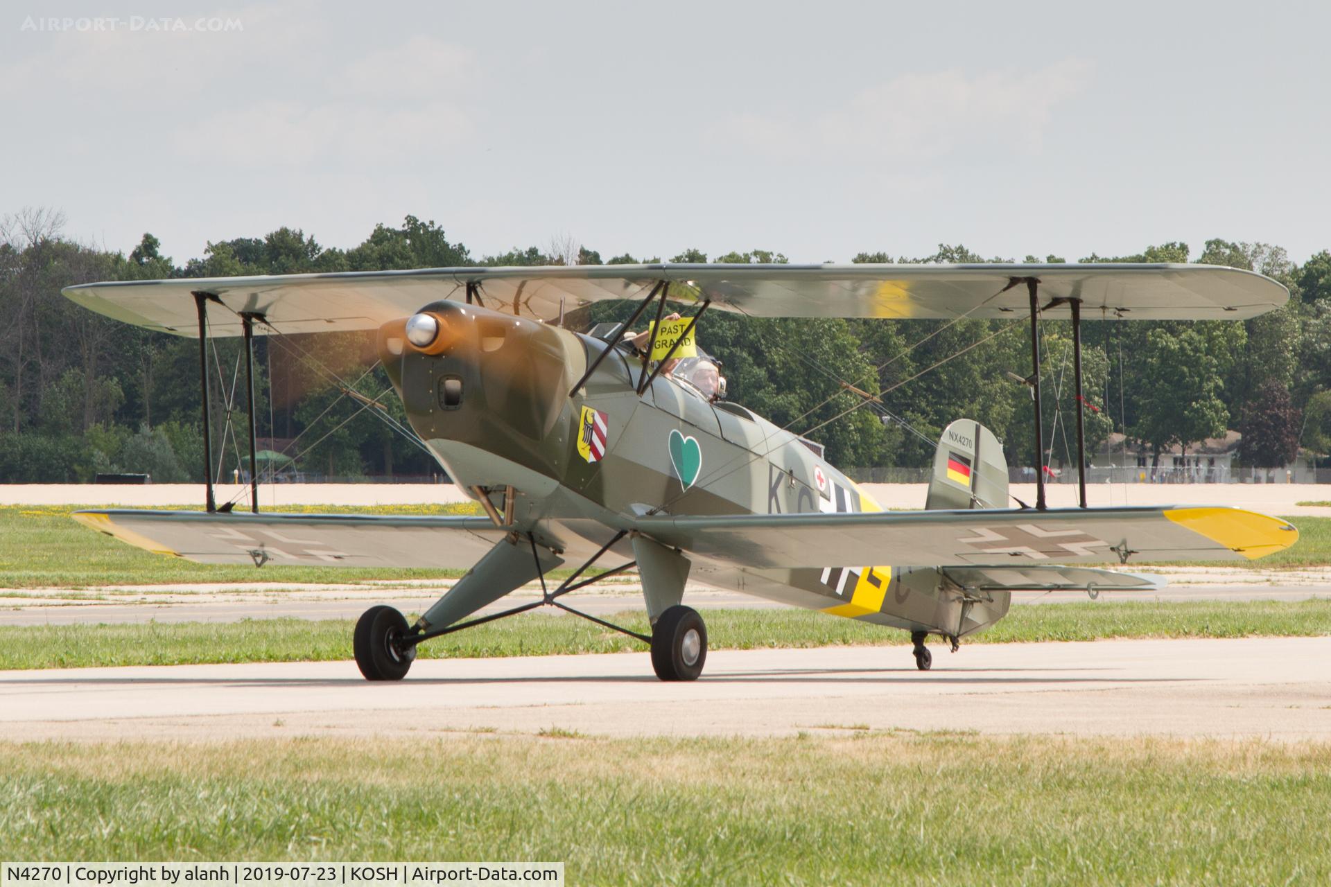 N4270, 1959 CASA 1-131 Jungmann C/N E3B-427, Arriving at AirVenture 2019