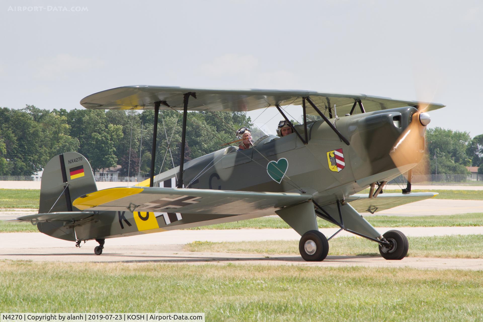 N4270, 1959 CASA 1-131 Jungmann C/N E3B-427, Arriving at AirVenture 2019