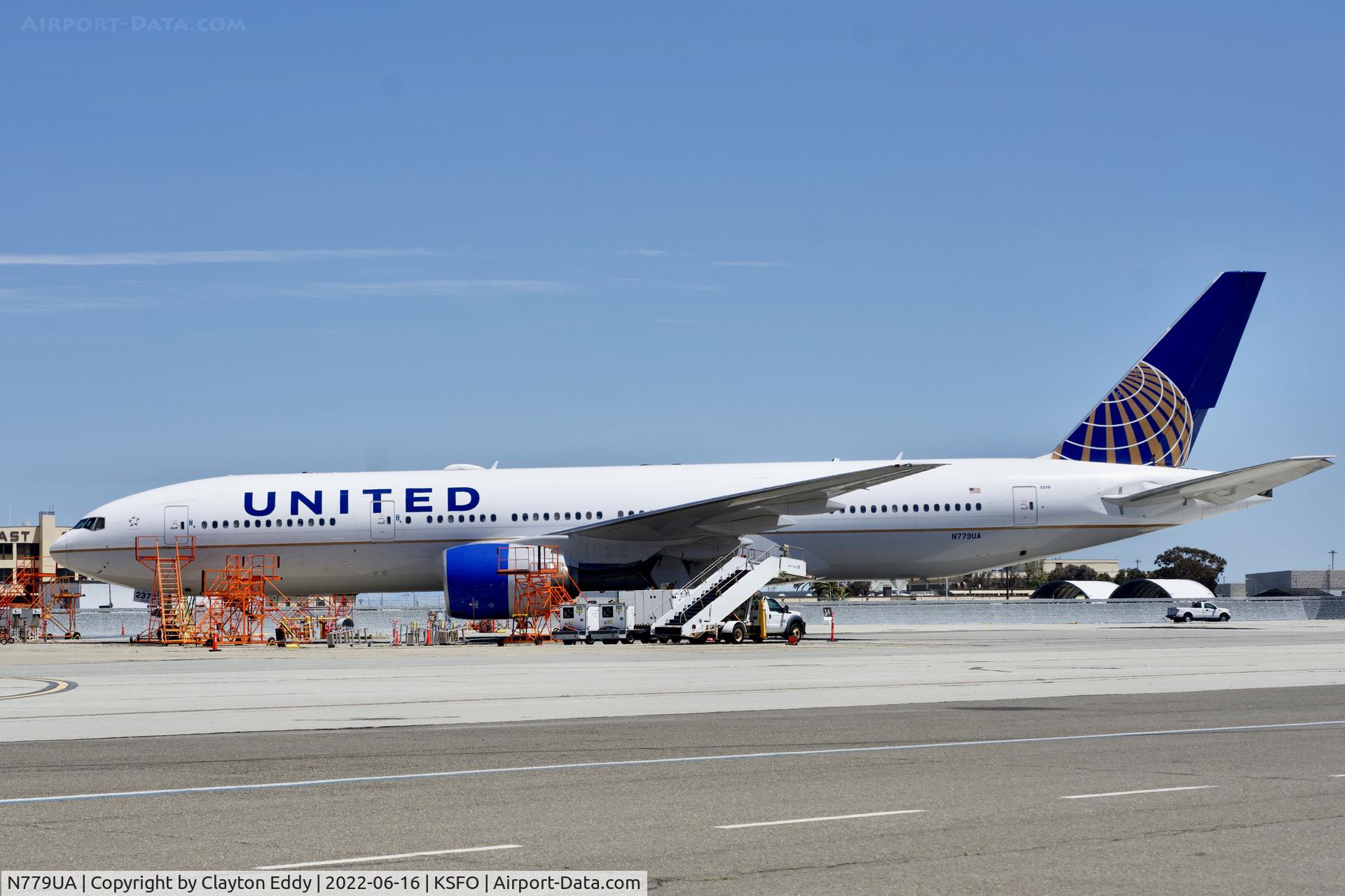 N779UA, 1996 Boeing 777-222 C/N 26941, With the re-enforced cowlings. SFO 2022.