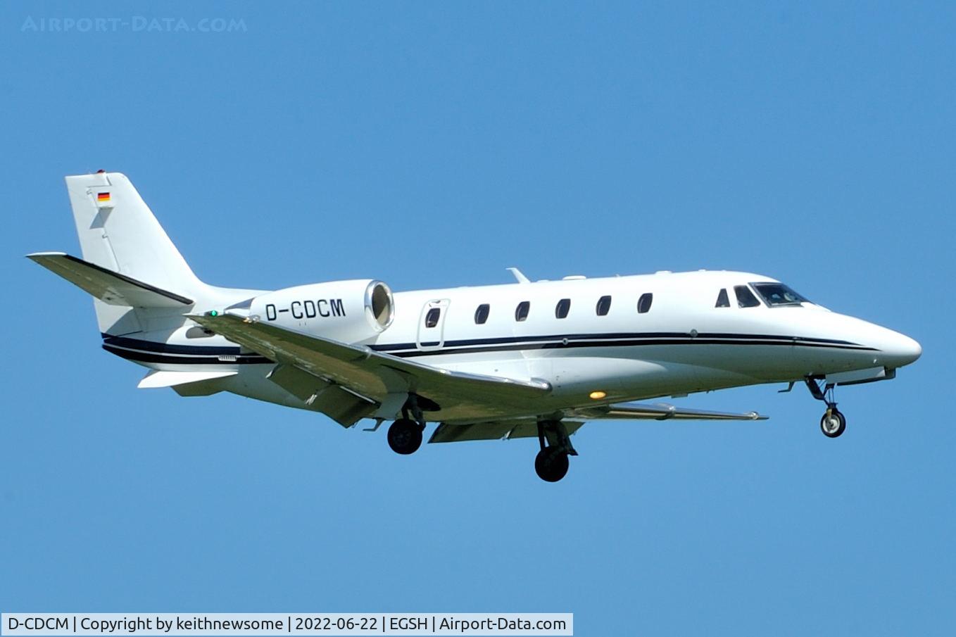 D-CDCM, 2012 Cessna 560 Citation XLS+ C/N 560-6109, Arriving at Norwich from Gatwick.