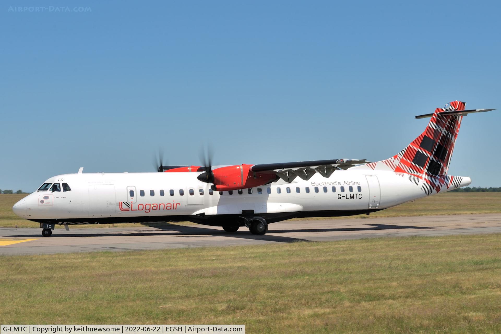 G-LMTC, 2015 ATR 72-600 (72-212A) C/N 1257, Leaving Norwich for Aberdeen.