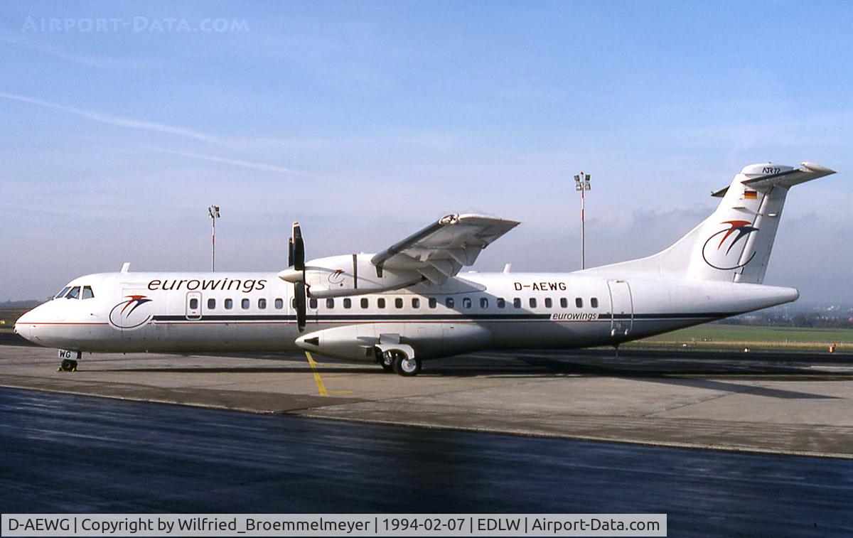 D-AEWG, 1993 ATR 72-212 C/N 347, SCAN of Kodak K64 slide - This is the ATR 72-212 (MSN 347) D-AEWG. Still with 14SF11 Propeller and silver coloured Spinner. The 247F Propeller was later 1994 installed.