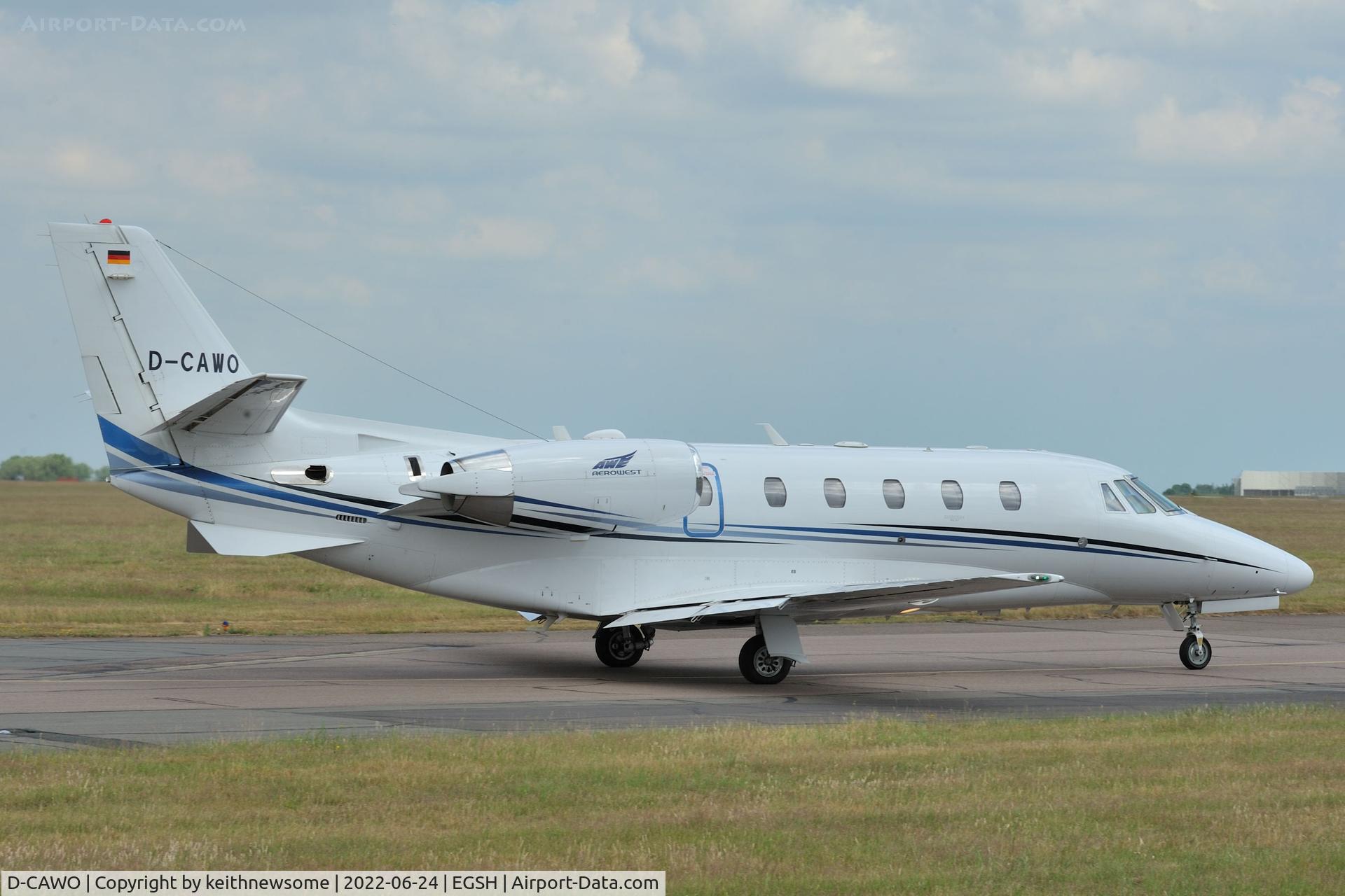 D-CAWO, 2019 Cessna 560XL Citation XLS+ C/N 560-6271, Leaving Norwich for Luton.