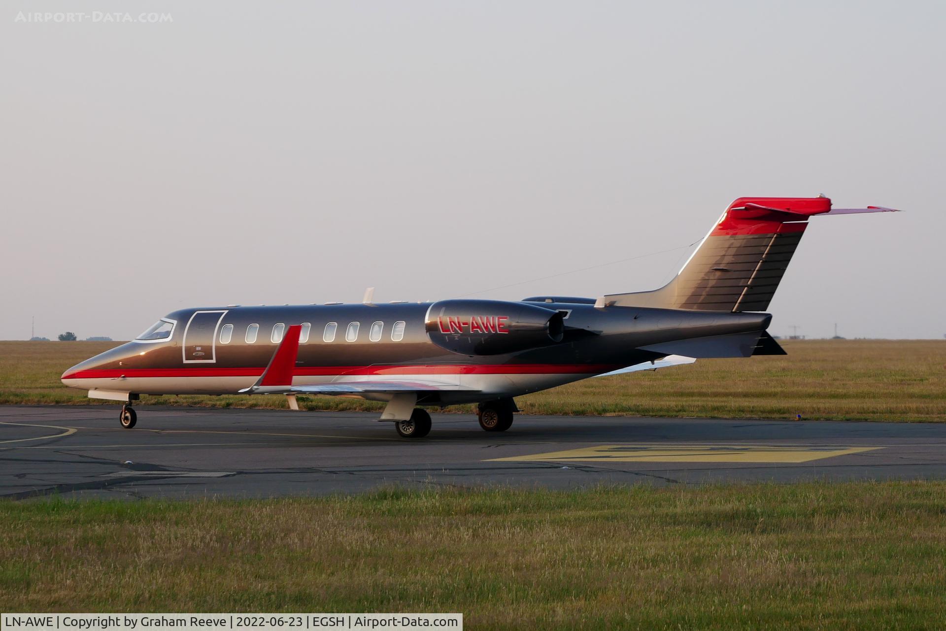 LN-AWE, 2001 Learjet 45 C/N 45-005, Just landed at Norwich.
