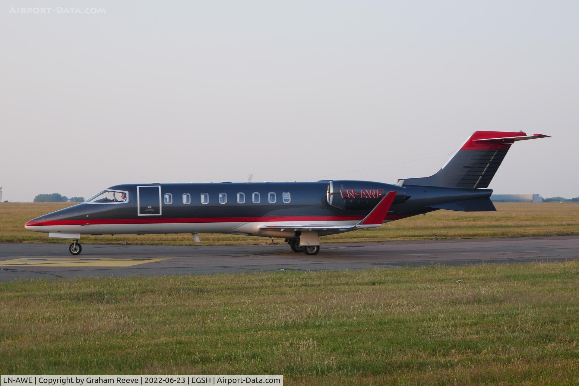 LN-AWE, 2001 Learjet 45 C/N 45-005, Just landed at Norwich.