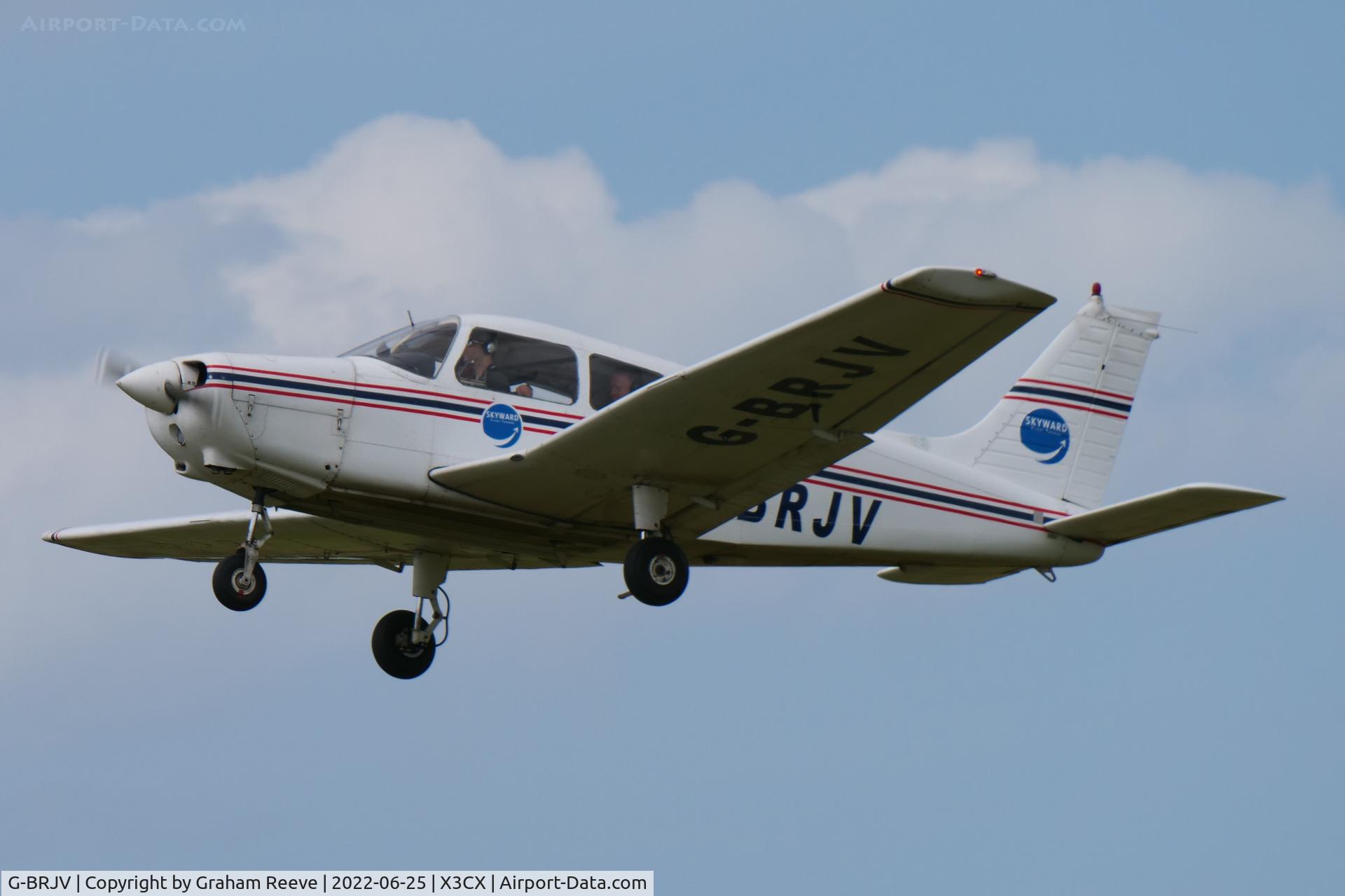G-BRJV, 1988 Piper PA-28-161 Cadet C/N 28-41167, Departing from Northrepps.