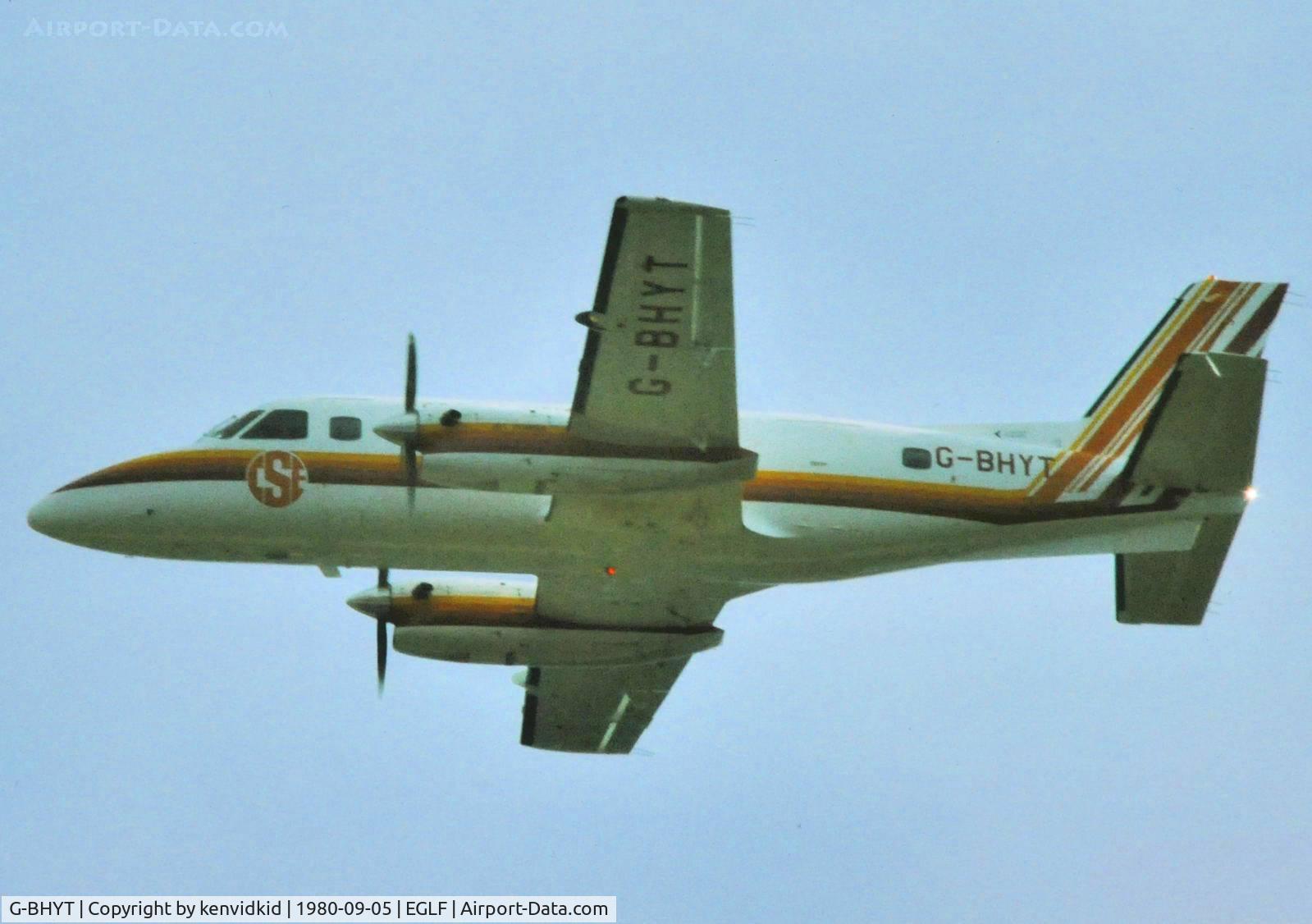 G-BHYT, 1980 Embraer EMB-110P2 Bandeirante C/N 110277, At Farnborough International 1980.