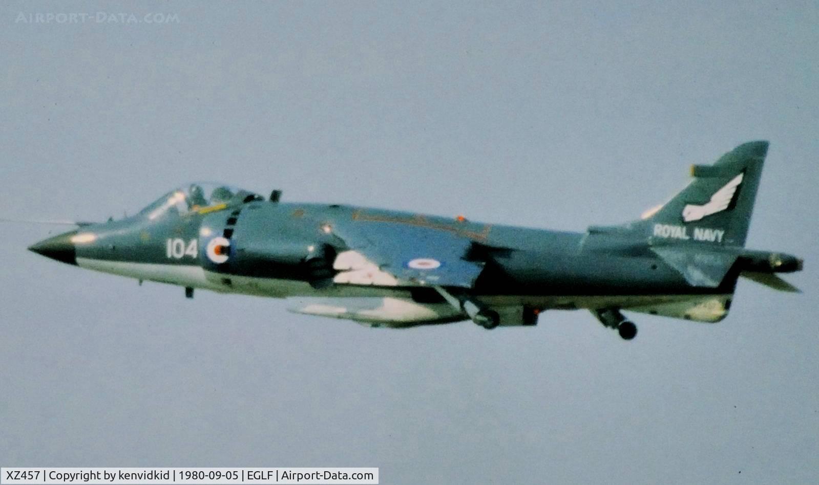 XZ457, 1979 British Aerospace Sea Harrier FRS.1 C/N 41H-912011, At Farnborough International 1980.