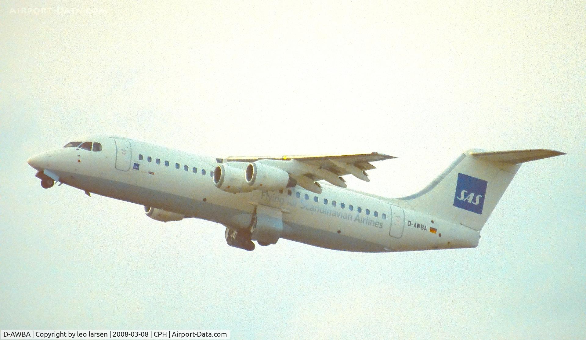 D-AWBA, 1989 British Aerospace BAe.146-300 C/N E3134, Copenhagen 8.3.2008.Flying for Scandinavian Airlines