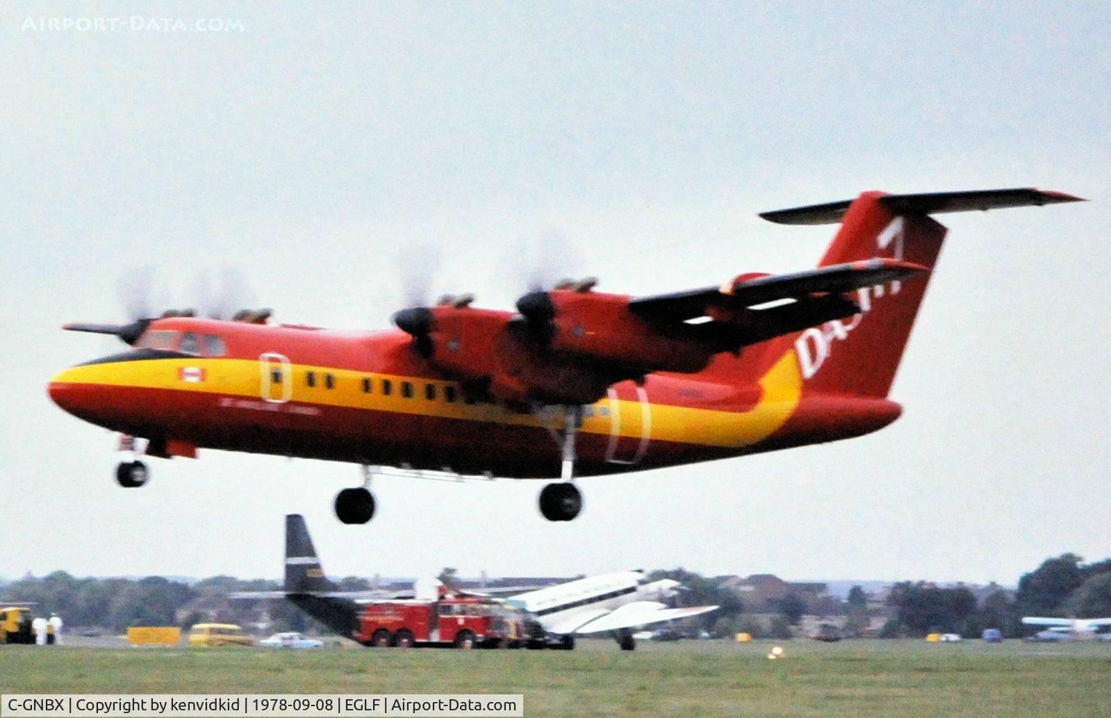 C-GNBX, 1975 De Havilland Canada DHC-7-100 Dash 7 C/N 0001, At Farnborough International 1978.