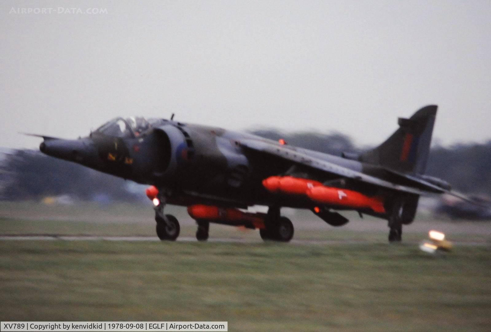 XV789, 1970 Hawker Siddeley Harrier GR.3 C/N 712039, At Farnborough International 1978.
