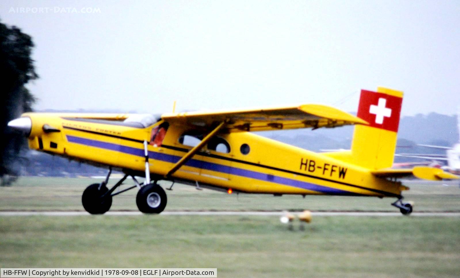 HB-FFW, 1970 Pilatus PC-6/B2-H4 Turbo Porter C/N 735, At Farnborough International 1978.