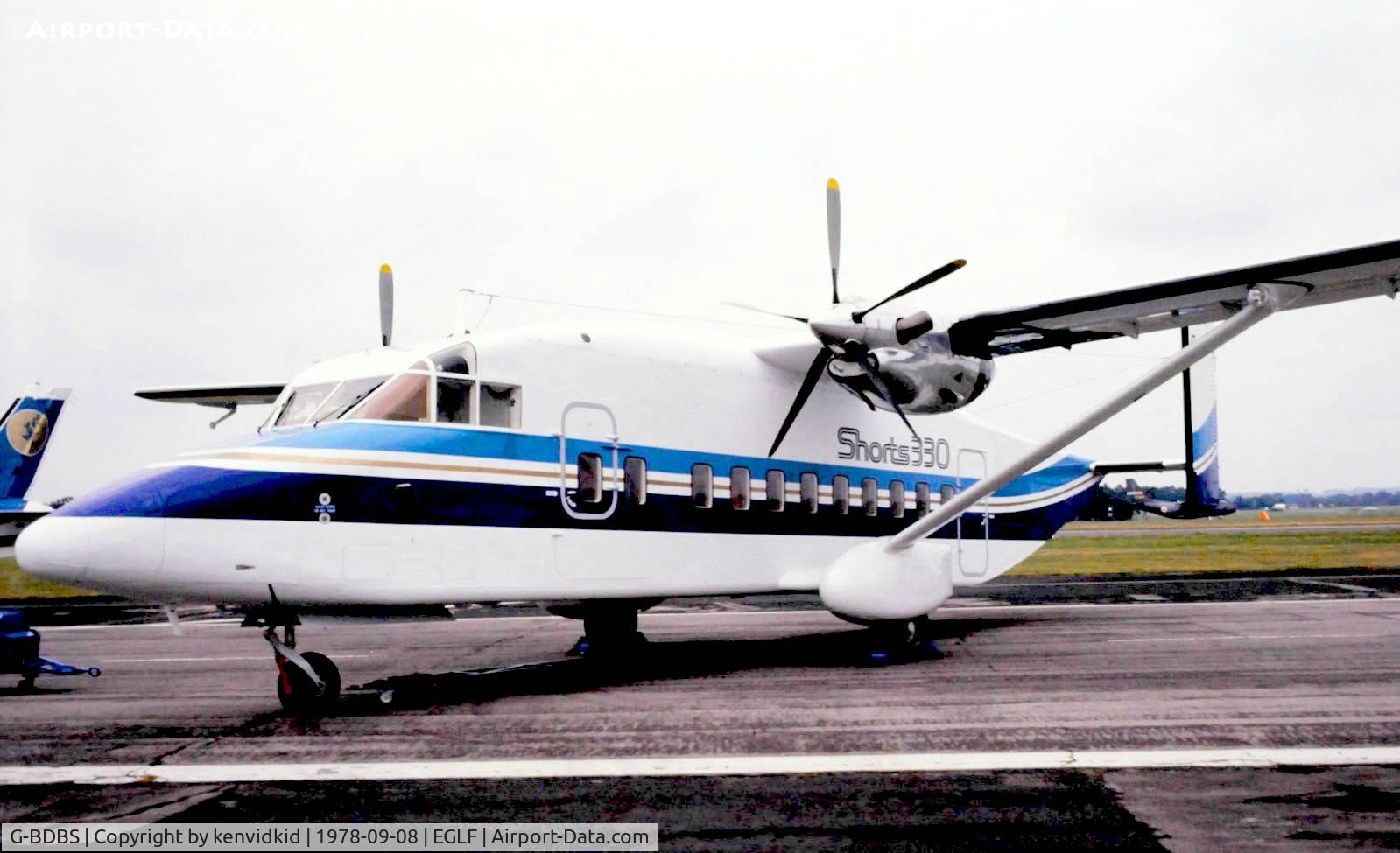 G-BDBS, 1975 Short 330 C/N SH.3001, At Farnborough International 1978.