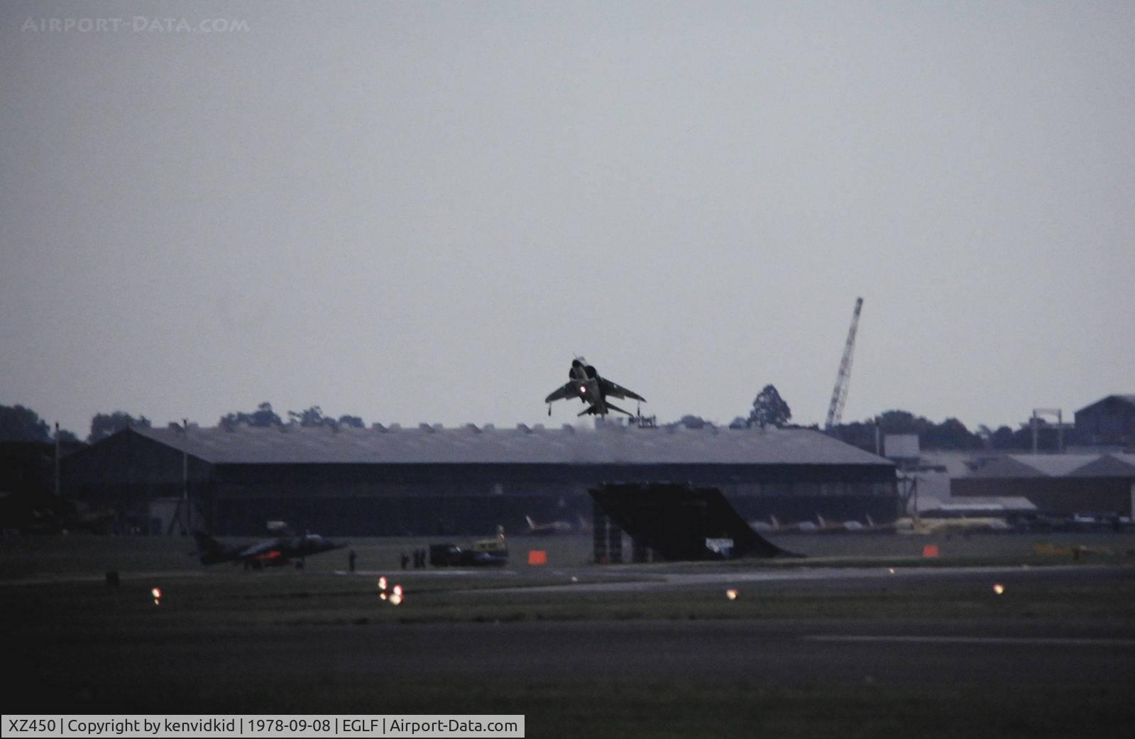 XZ450, 1978 British Aerospace Sea Harrier FRS.1 C/N 41H-912004, Sea Harrier XZ450 taking the ski-jump at Farnborough in 1978.