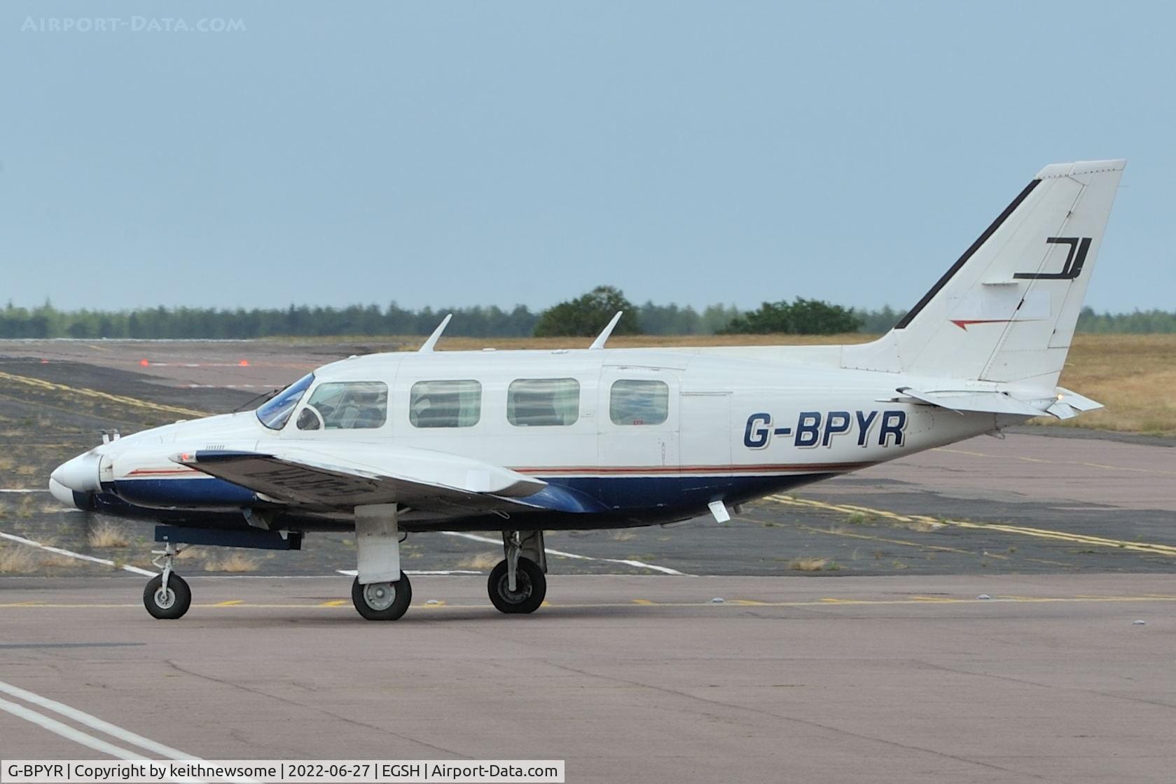 G-BPYR, 1977 Piper PA-31-310 C Navajo C/N 31-7812032, Arriving at Norwich for fuel.