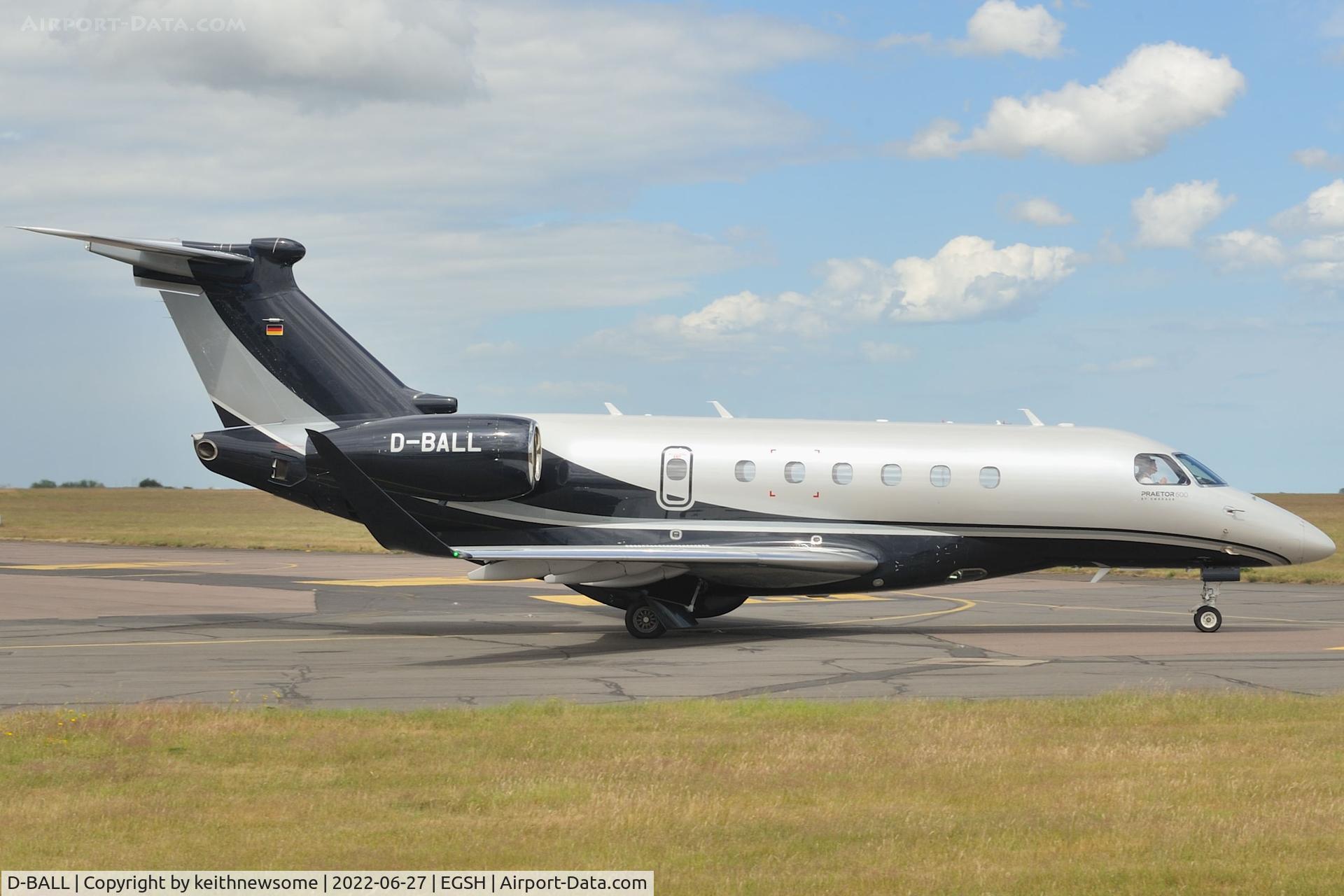 D-BALL, 2021 Embraer EMB-550 Praetor 600 C/N 55020133, Leaving Norwich for Germany.