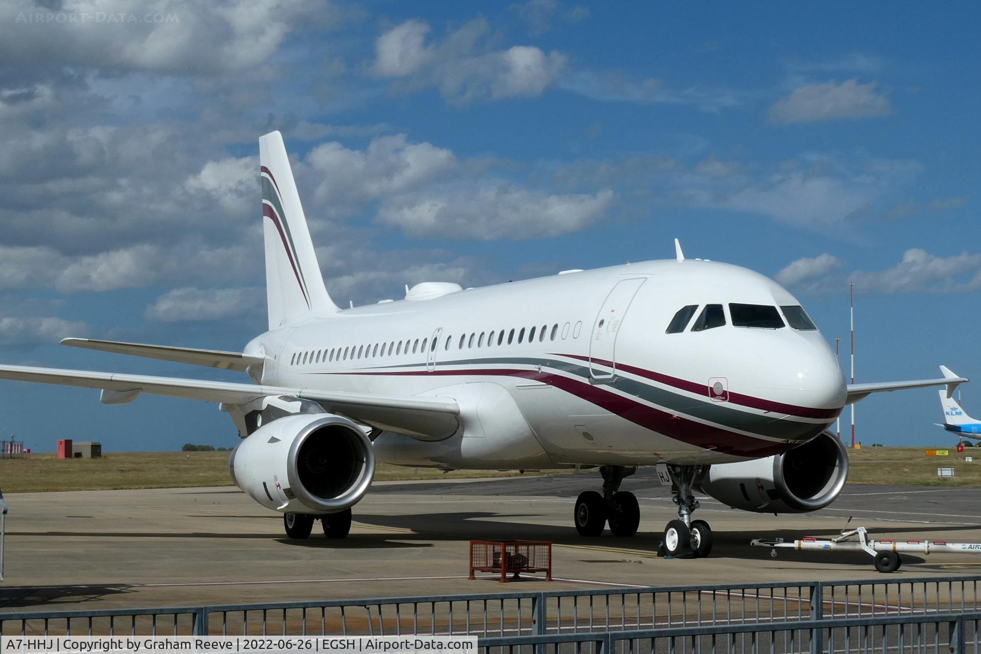 A7-HHJ, 2000 Airbus A319-133XCJ C/N 1335, On stand at Norwich.