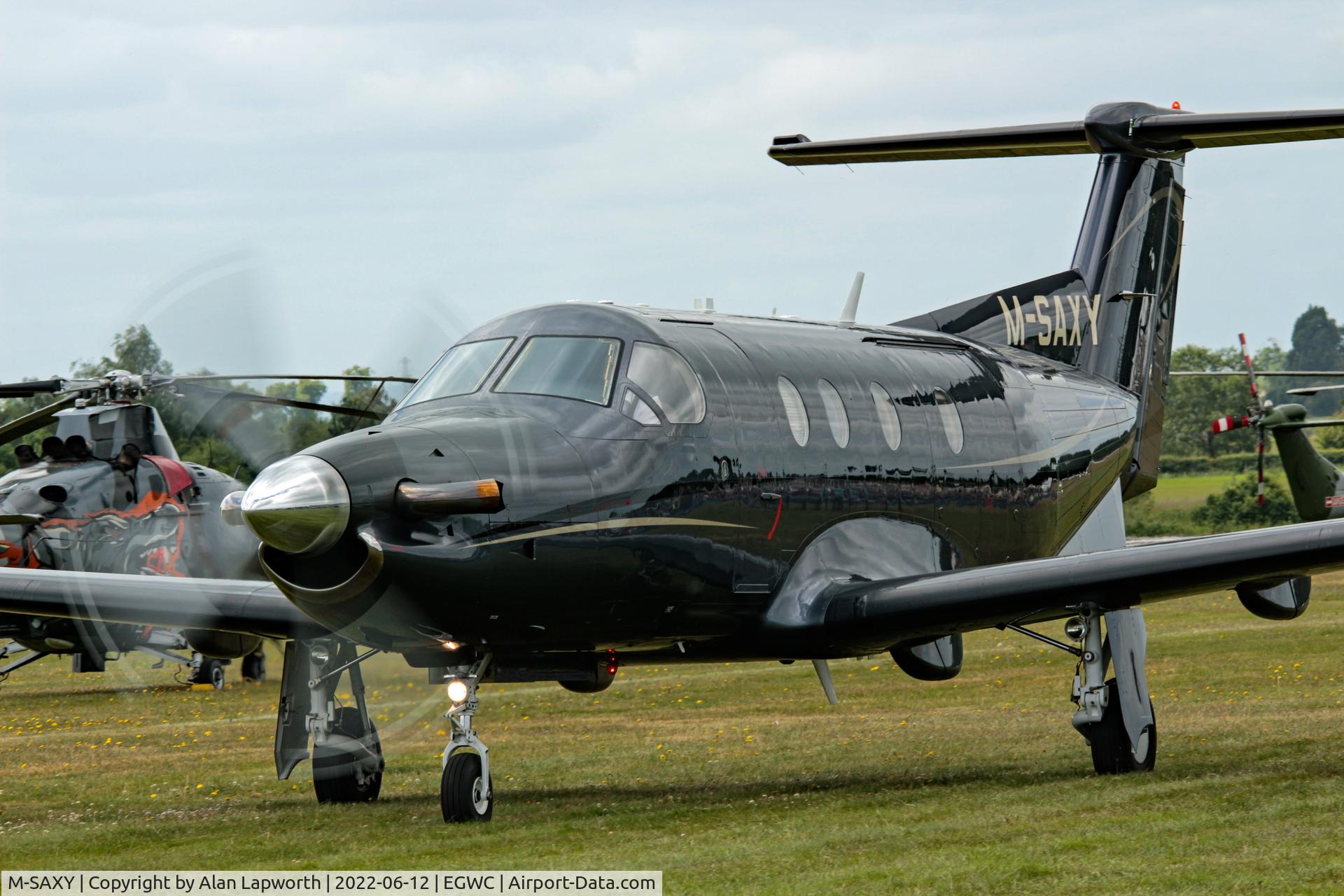 M-SAXY, 2003 Pilatus PC-12/45 C/N 508, Arriving at Cosford airshow