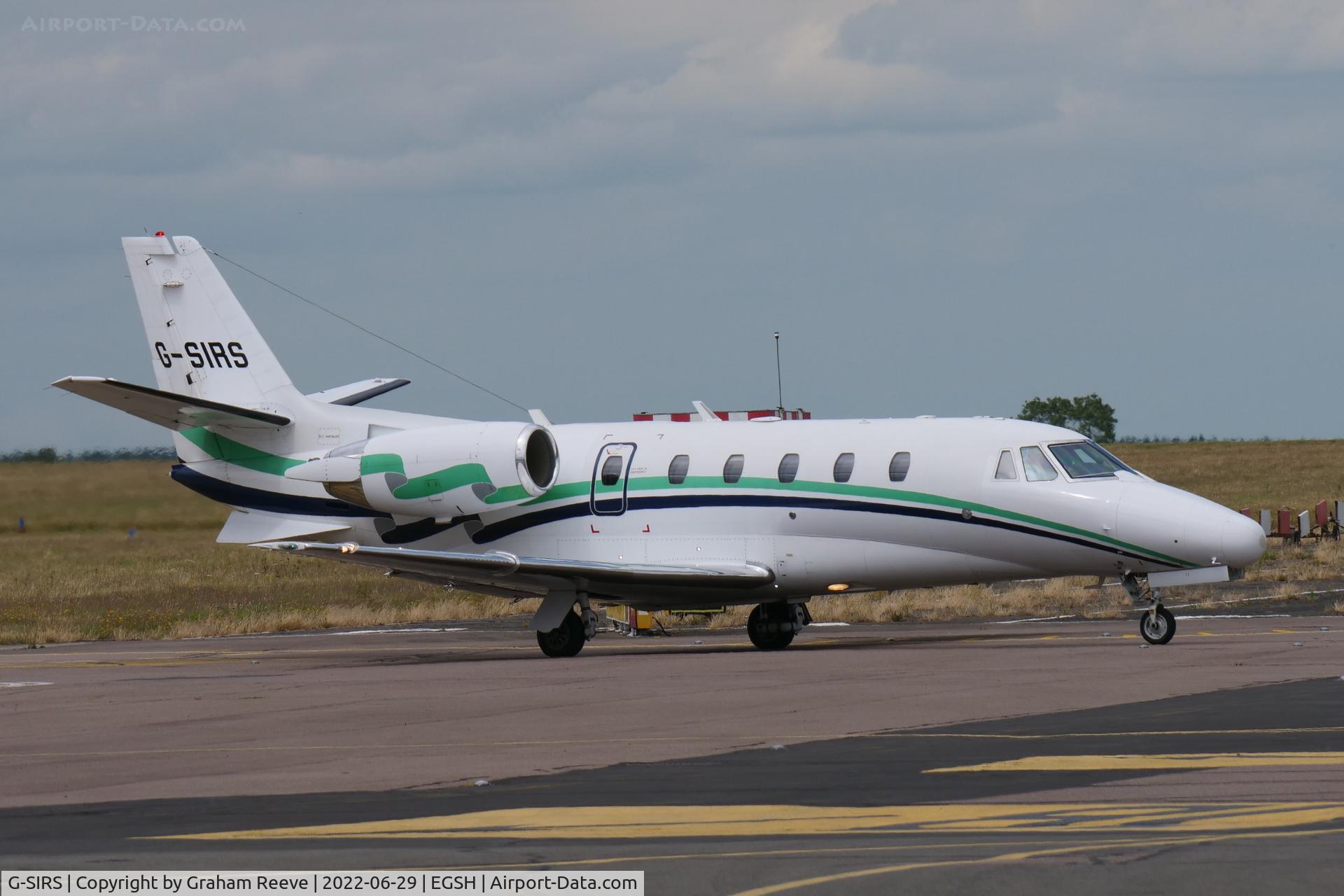 G-SIRS, 2001 Cessna 560XL Citation Excel C/N 560-5185, Departing from Norwich.