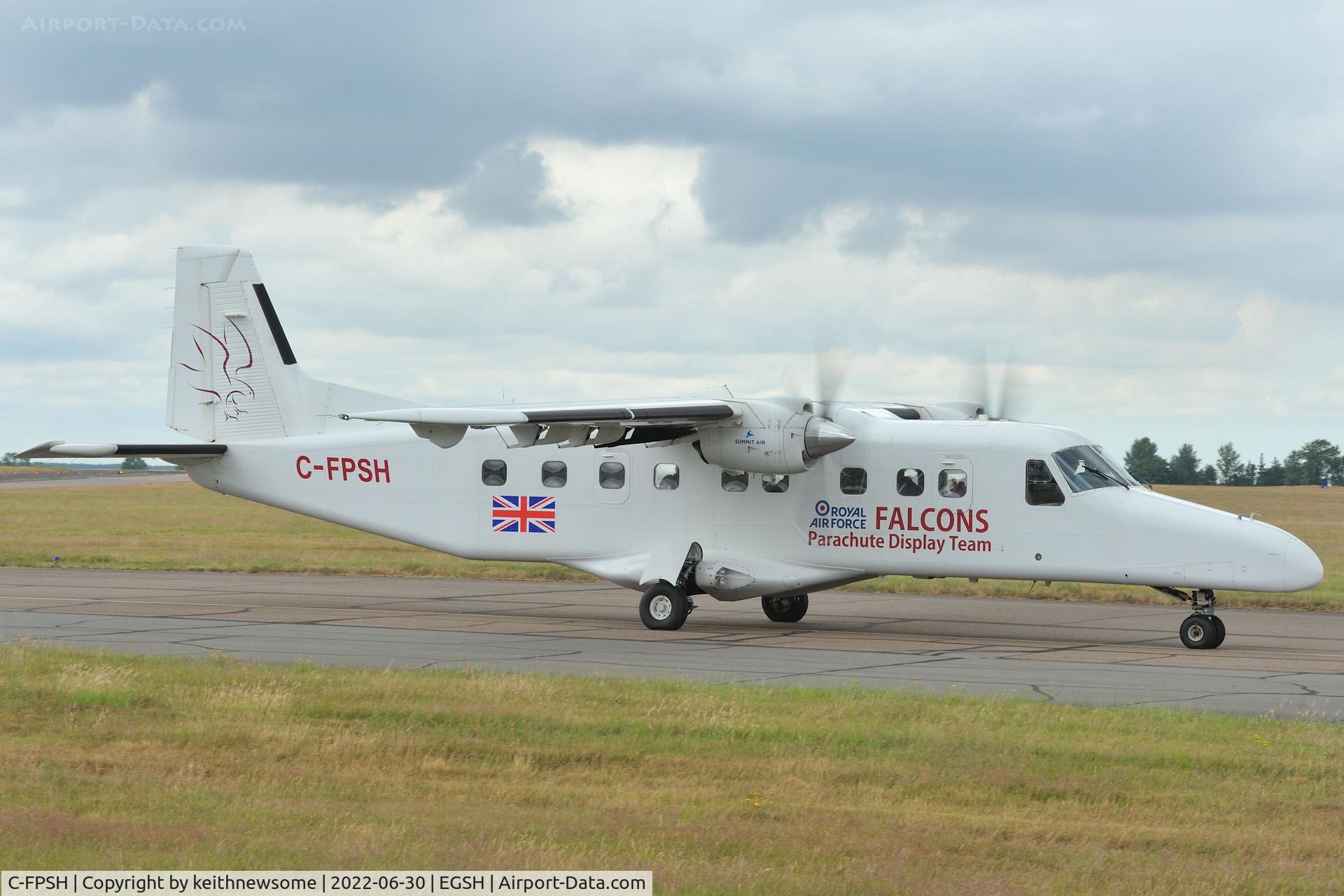 C-FPSH, 1986 Dornier 228-202 C/N 8071, Leaving Norwich for the Royal Norfolk Show.