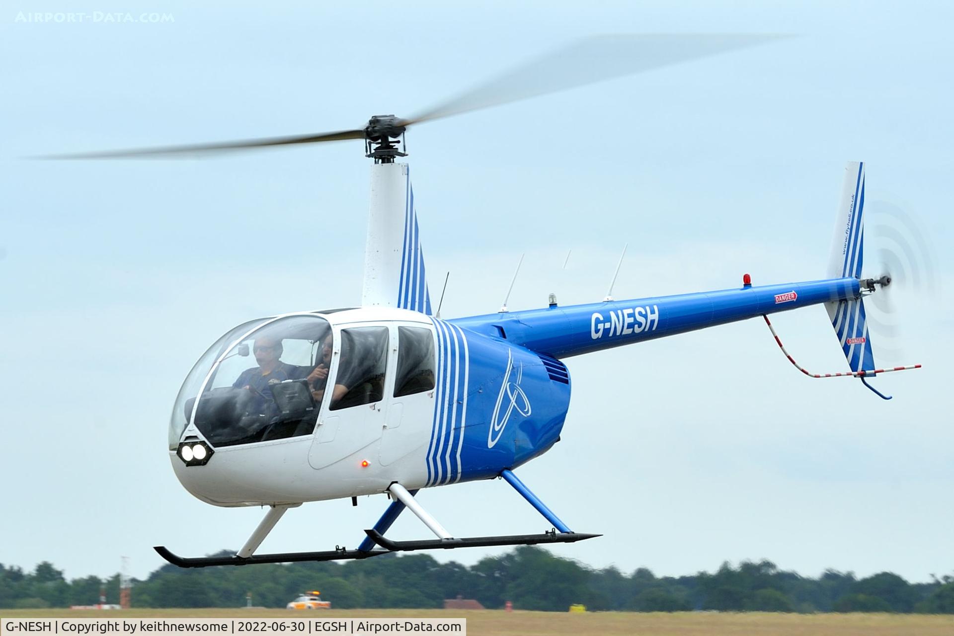 G-NESH, 2007 Robinson R44 Clipper II C/N 11609, Arriving at Norwich.