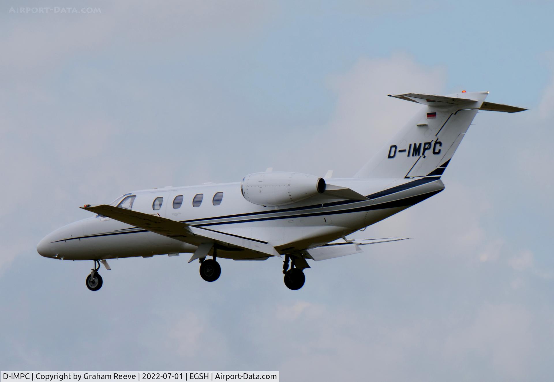 D-IMPC, 1996 Cessna 525 CitationJet CJ1 C/N 525-0126, Landing at Norwich.