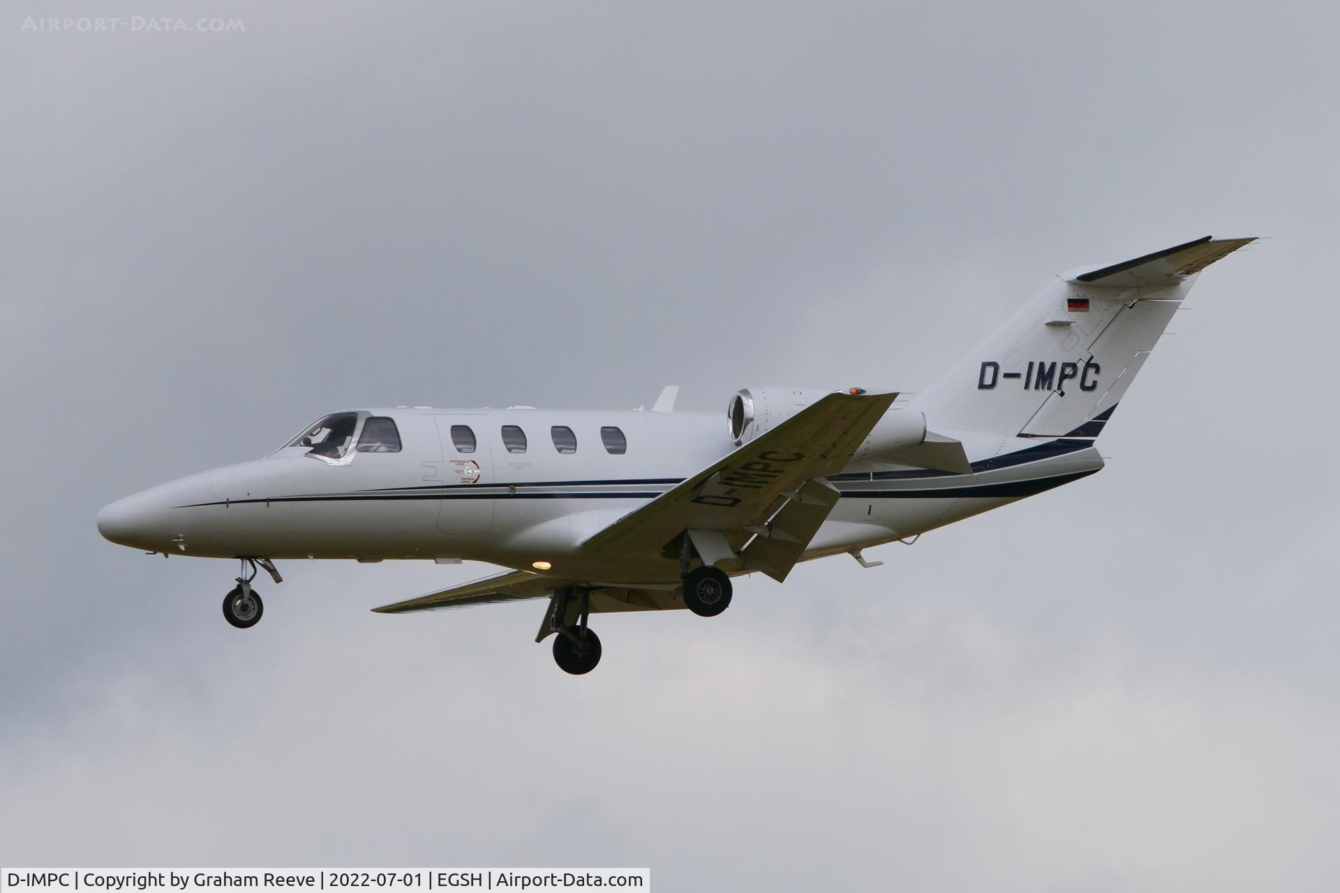 D-IMPC, 1996 Cessna 525 CitationJet CJ1 C/N 525-0126, Landing at Norwich.