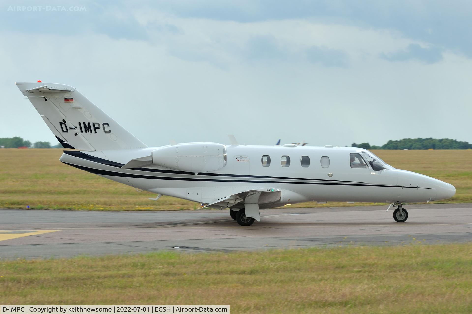 D-IMPC, 1996 Cessna 525 CitationJet CJ1 C/N 525-0126, Leaving Norwich for Sylt, Germany.